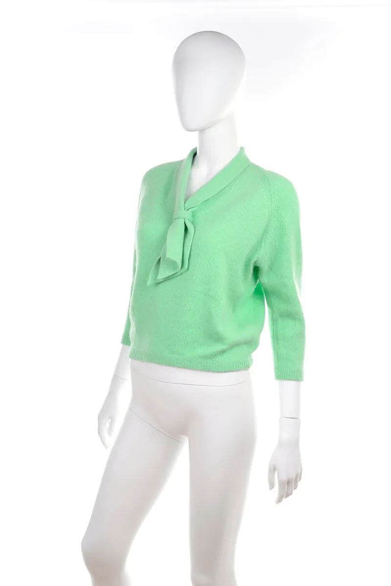 1960s Tami Pullover Vintage Sweater in Green Angora & Wool