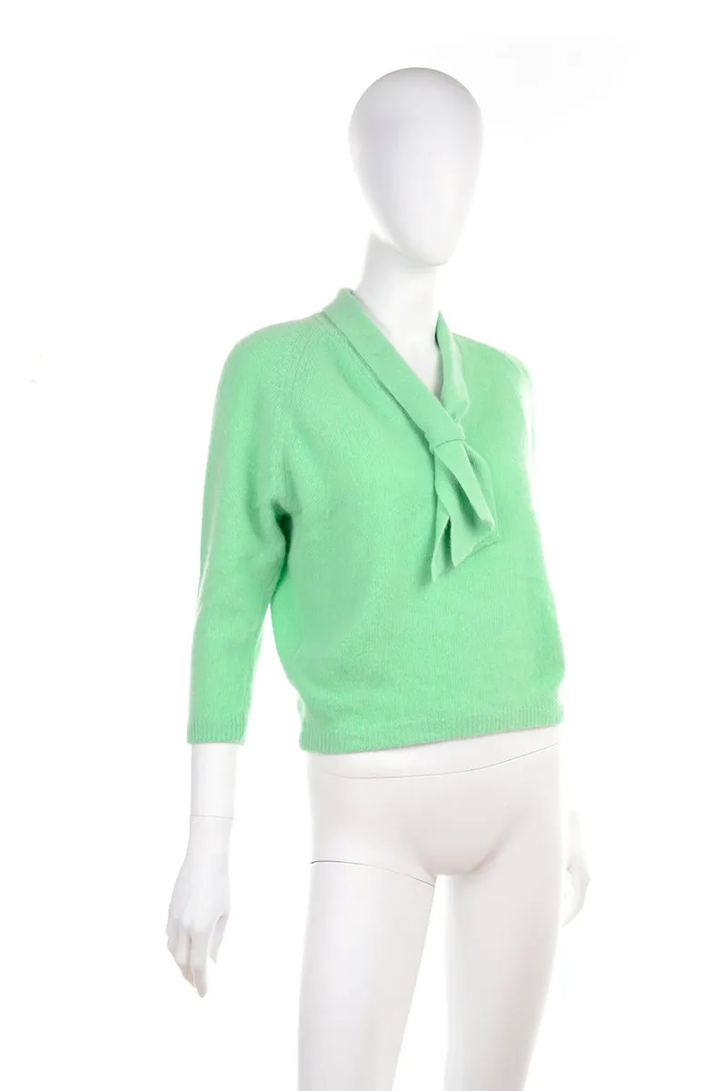 1960s Tami Pullover Vintage Sweater in Green Angora & Wool