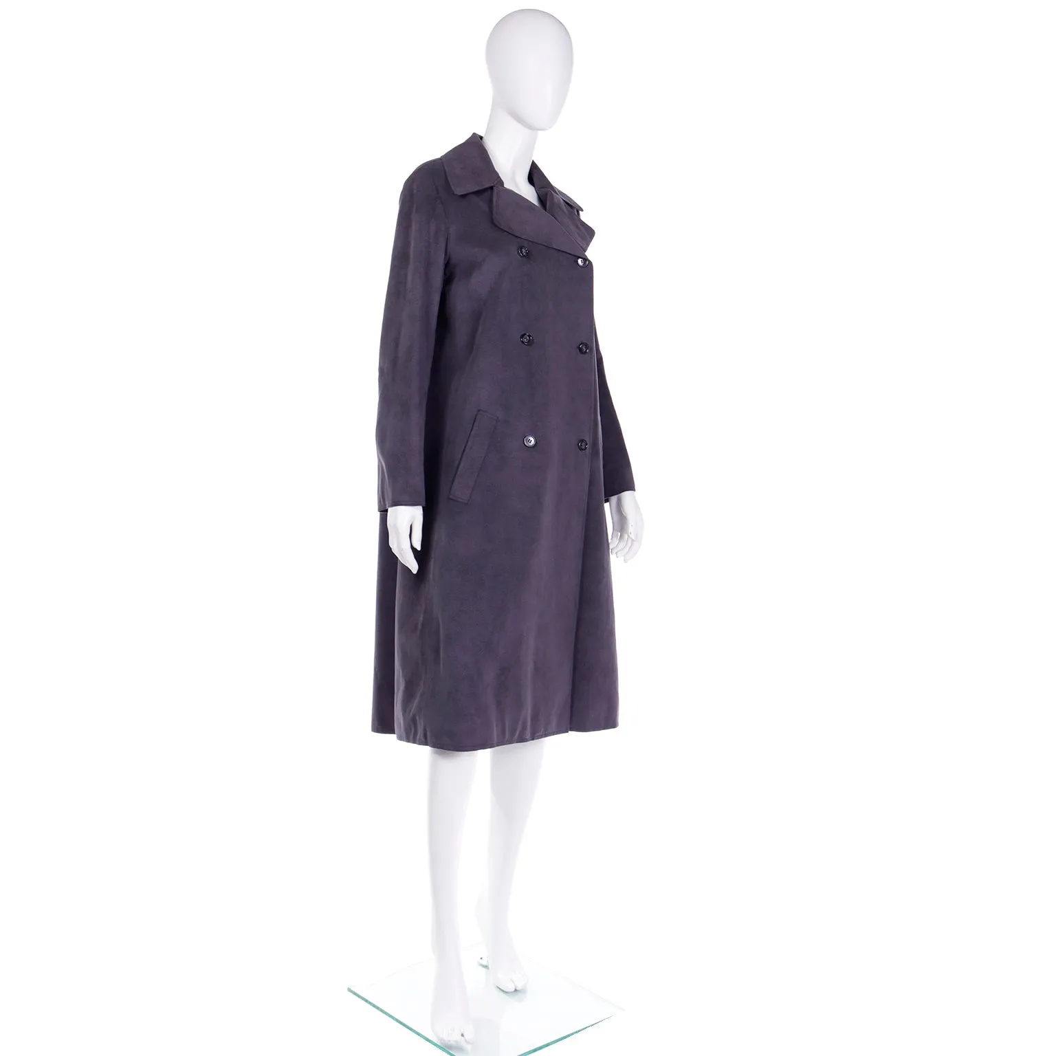 1970s Halston Vintage Steel Blue Grey Ultrasuede Coat