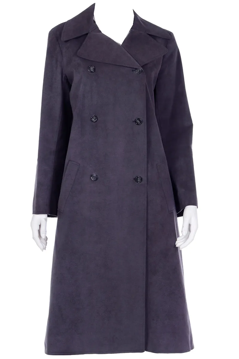 1970s Halston Vintage Steel Blue Grey Ultrasuede Coat