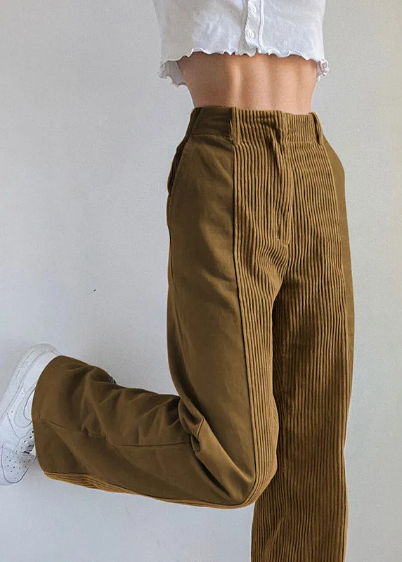 2023 New Pink High Waist Slim Fit Corduroy Straight Casual  Pants LY3892