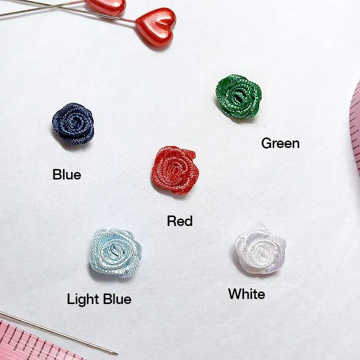 3/8" (10mm) Small Satin Rose Embellishments- Set of 4