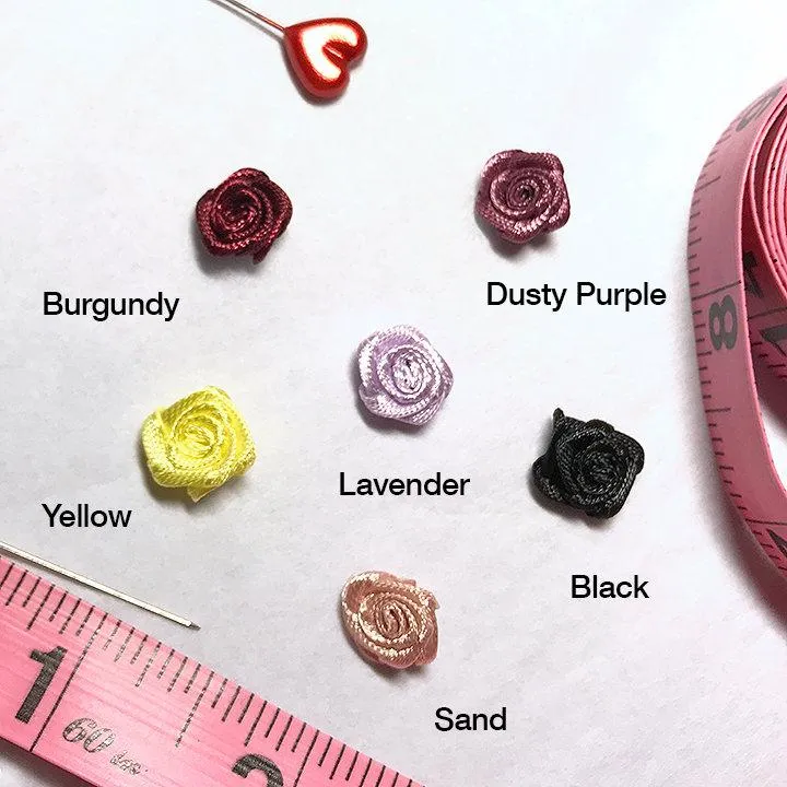 3/8" (10mm) Small Satin Rose Embellishments- Set of 4