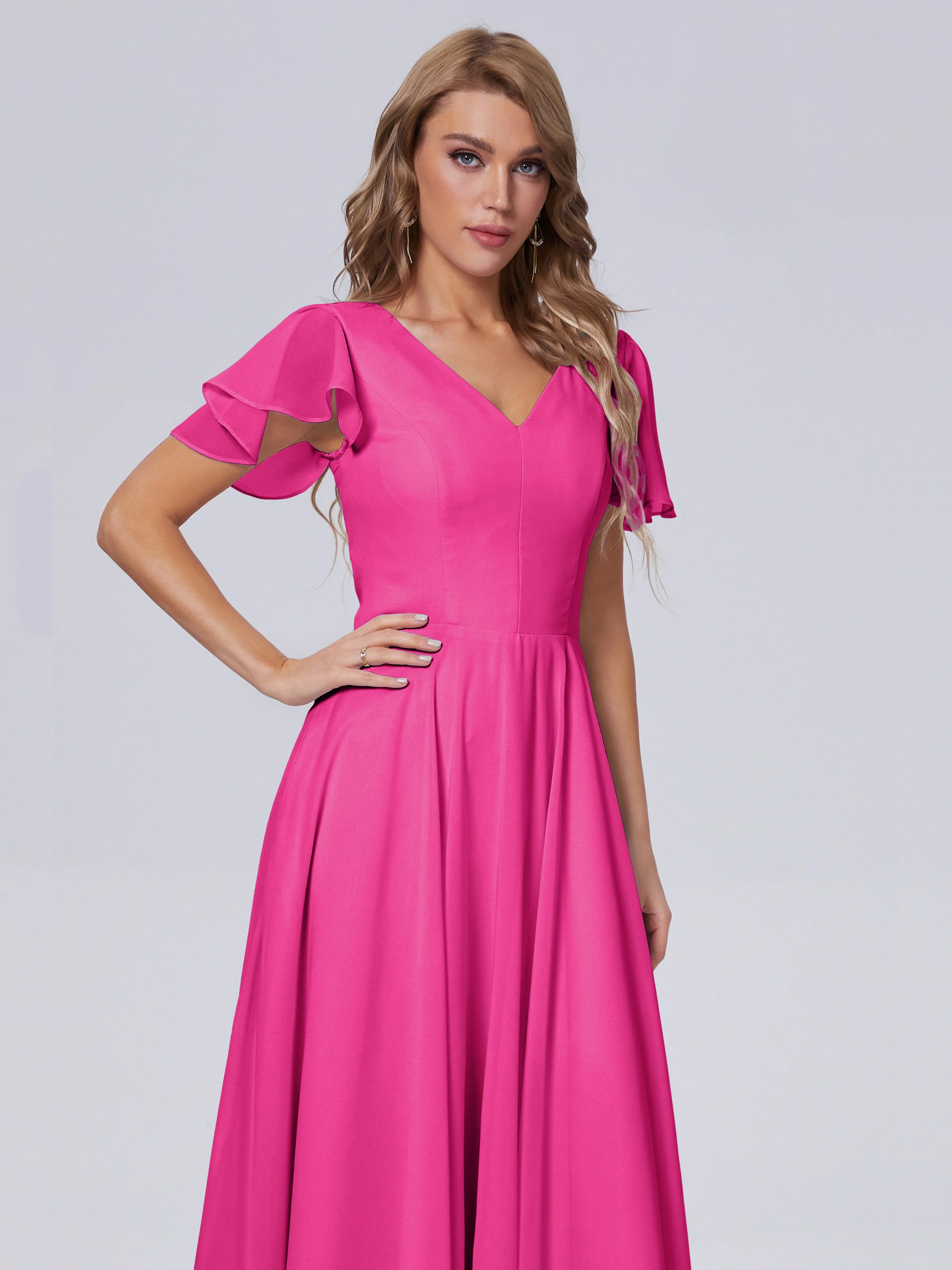 Anastasia Short Sleeves Chiffon Bridesmaid Dresses