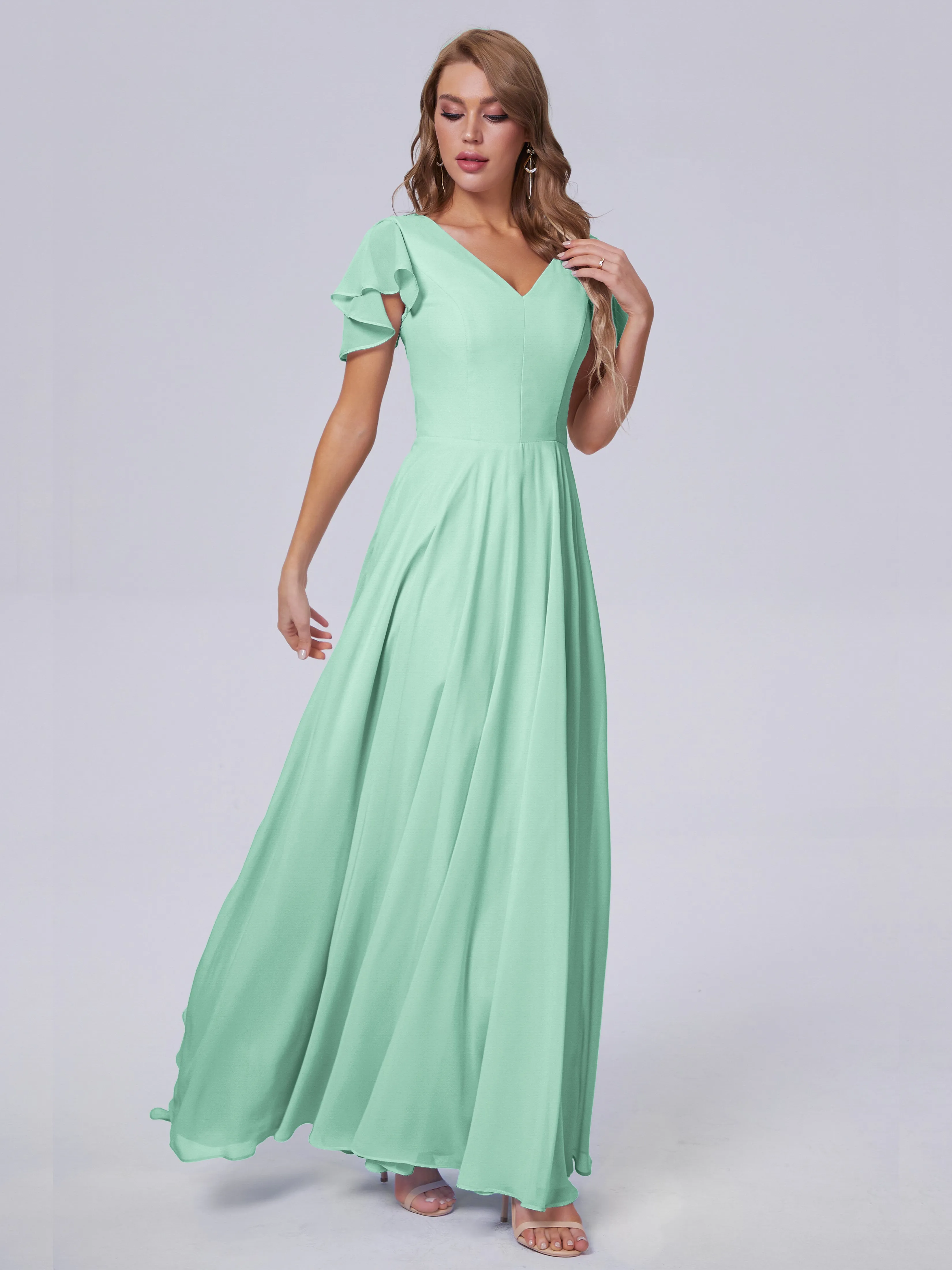 Anastasia Short Sleeves Chiffon Bridesmaid Dresses