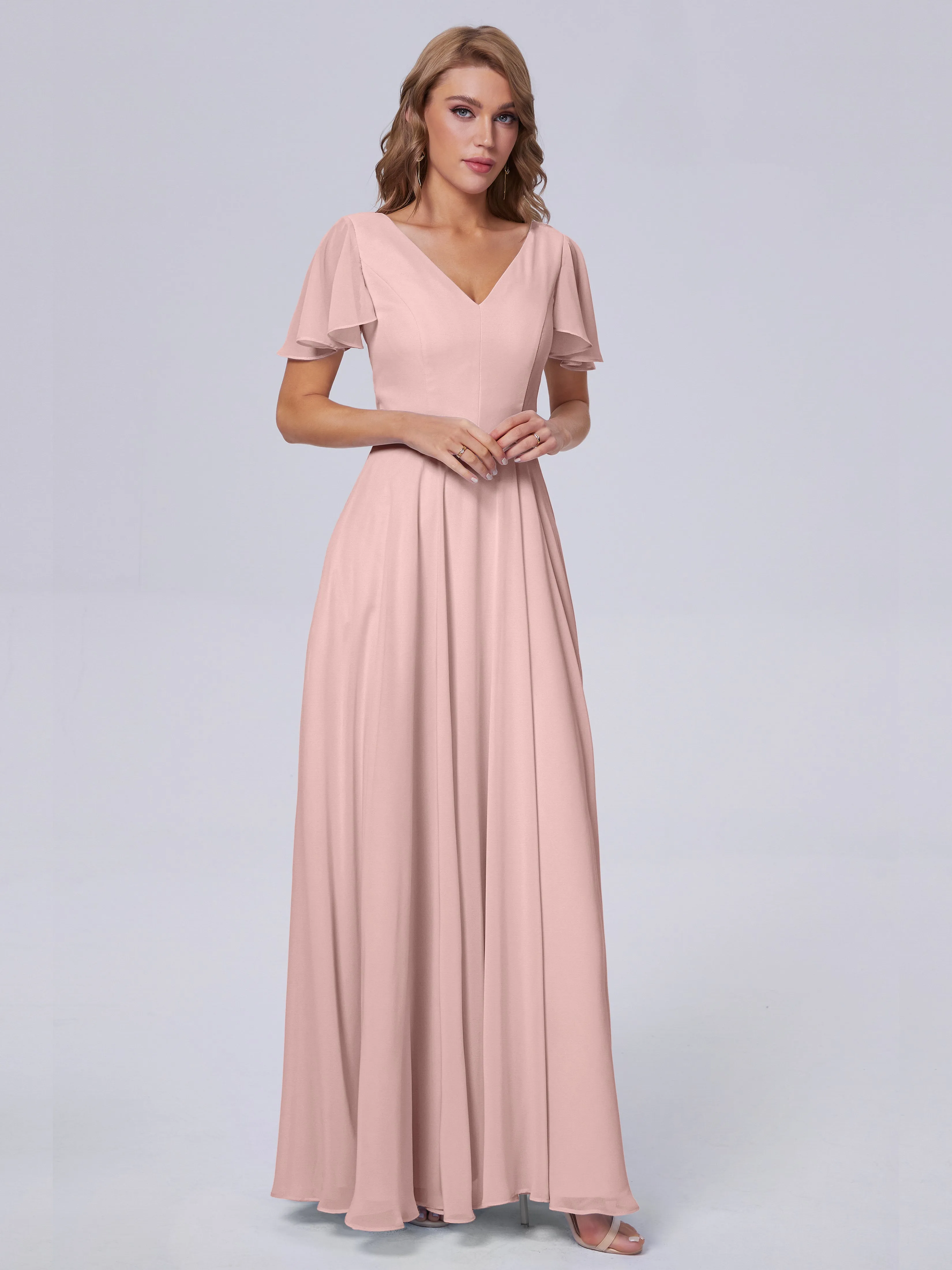 Anastasia Short Sleeves Chiffon Bridesmaid Dresses