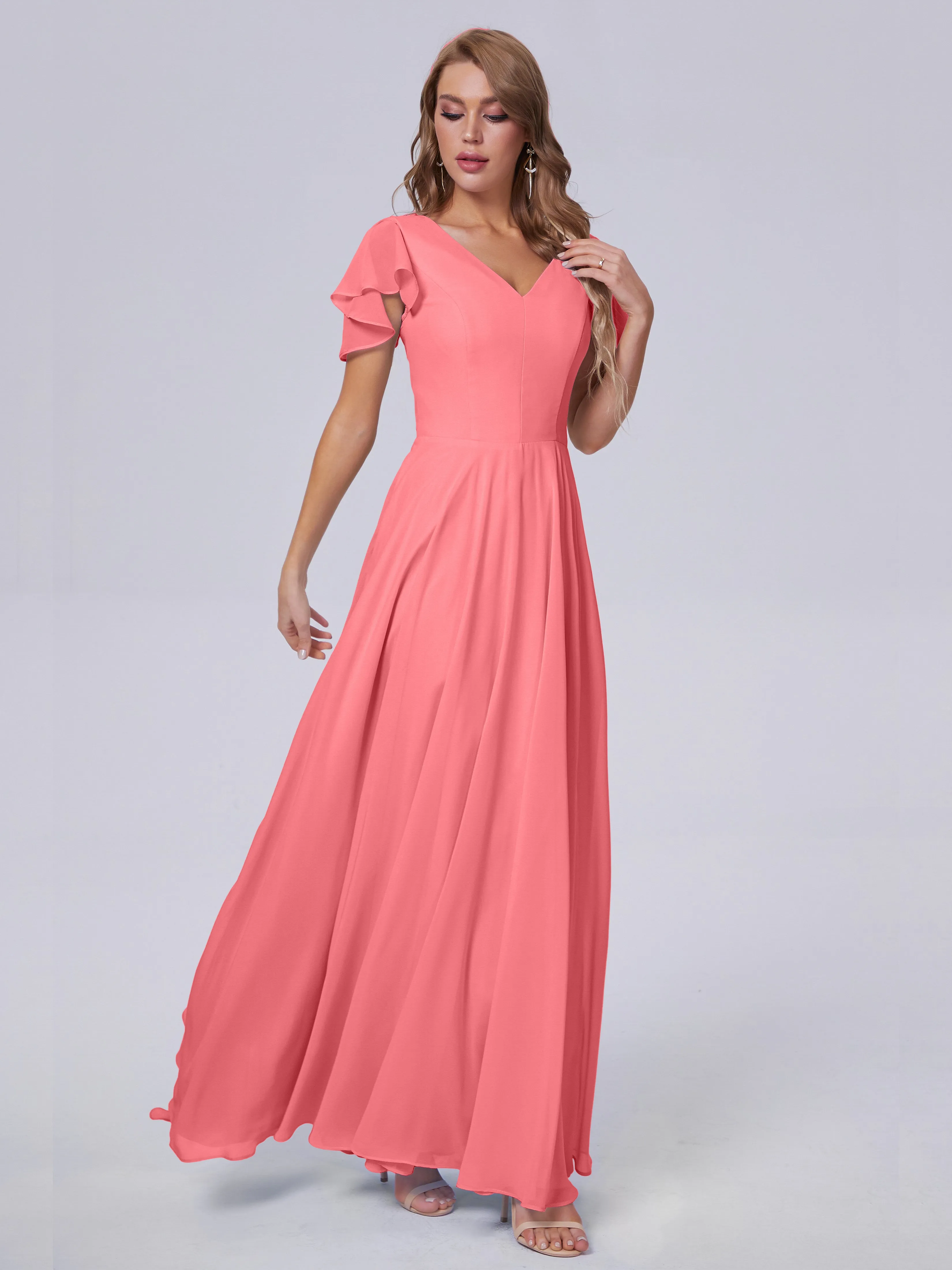 Anastasia Short Sleeves Chiffon Bridesmaid Dresses