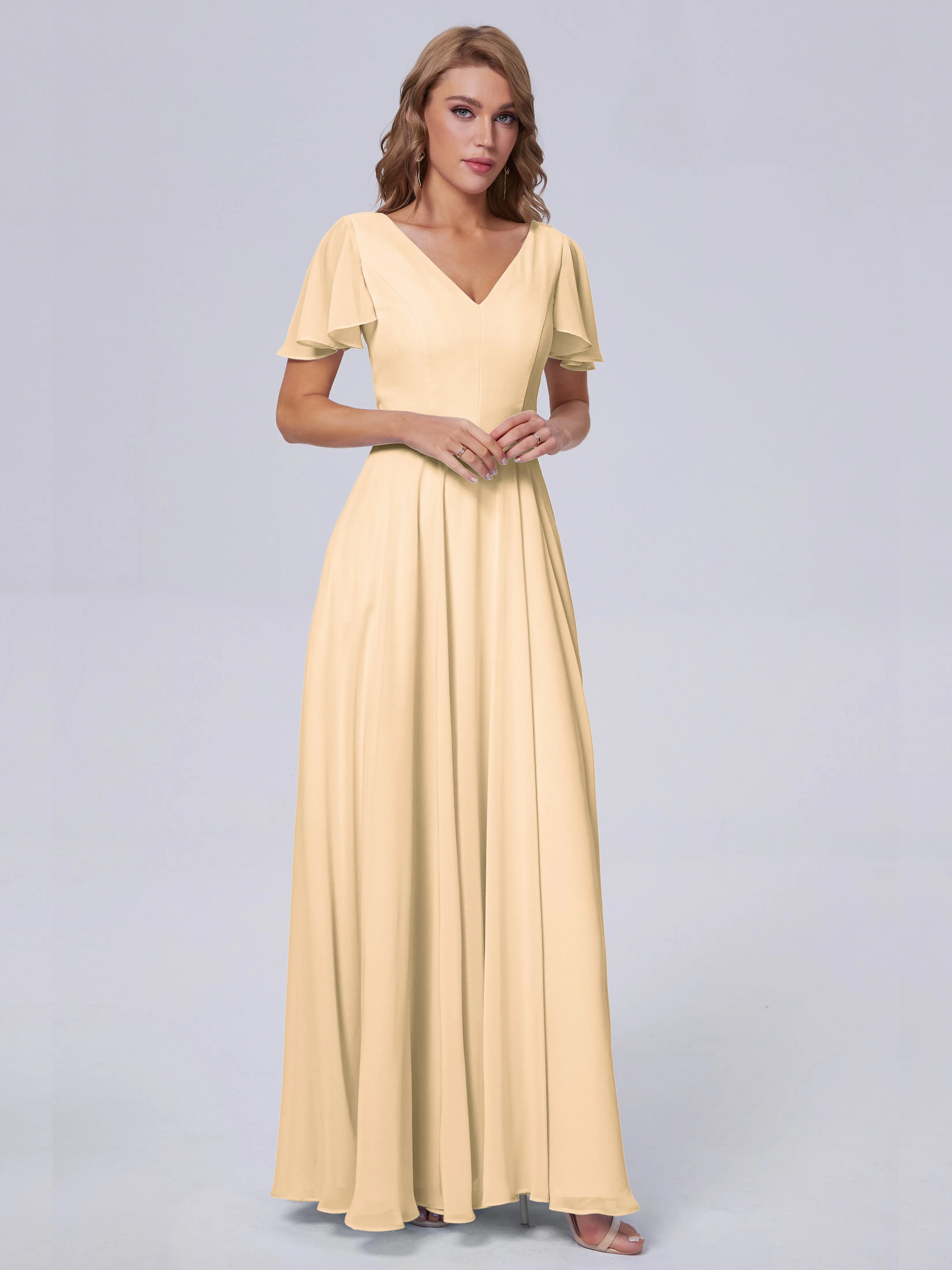 Anastasia Short Sleeves Chiffon Bridesmaid Dresses