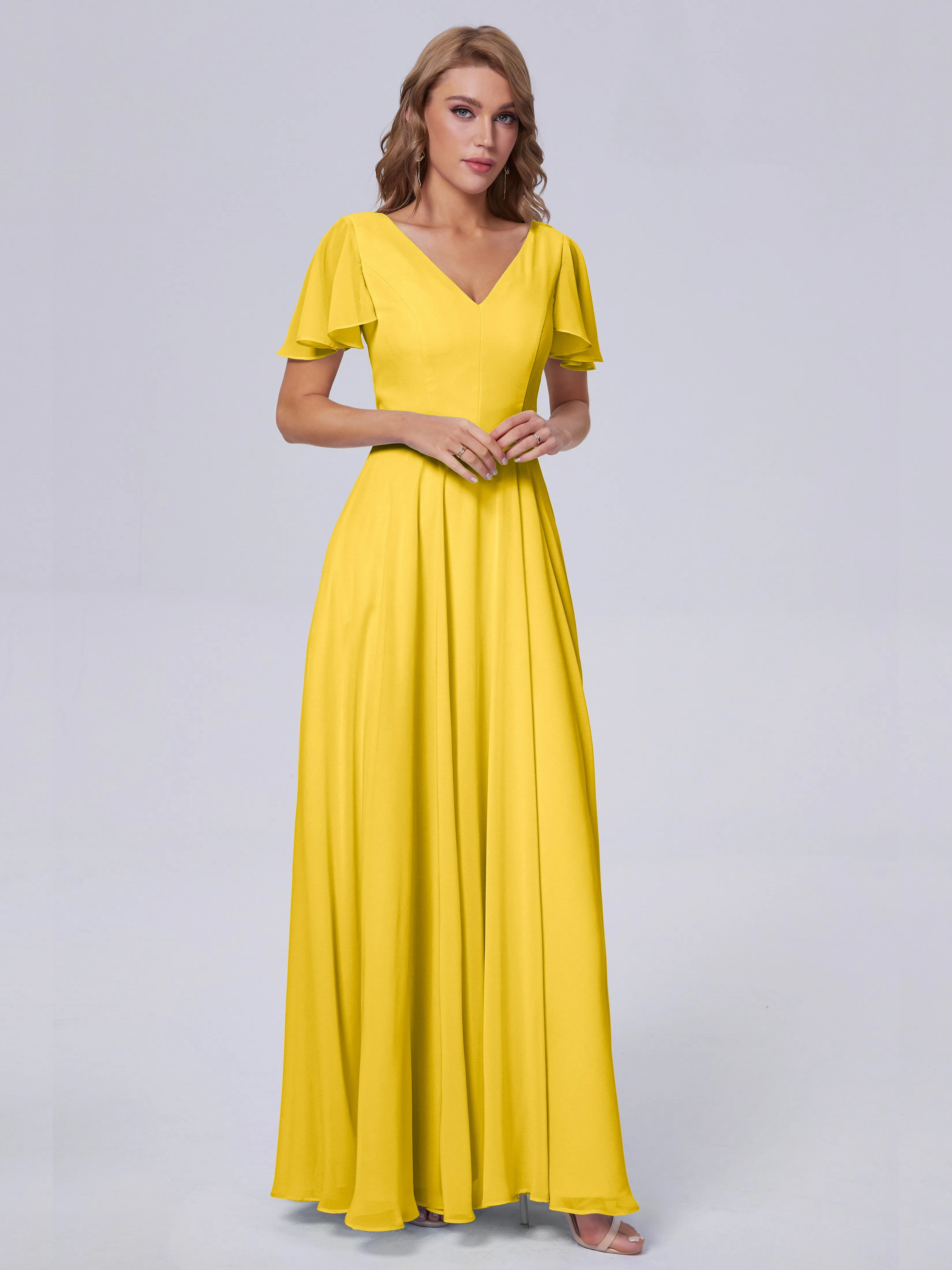 Anastasia Short Sleeves Chiffon Bridesmaid Dresses