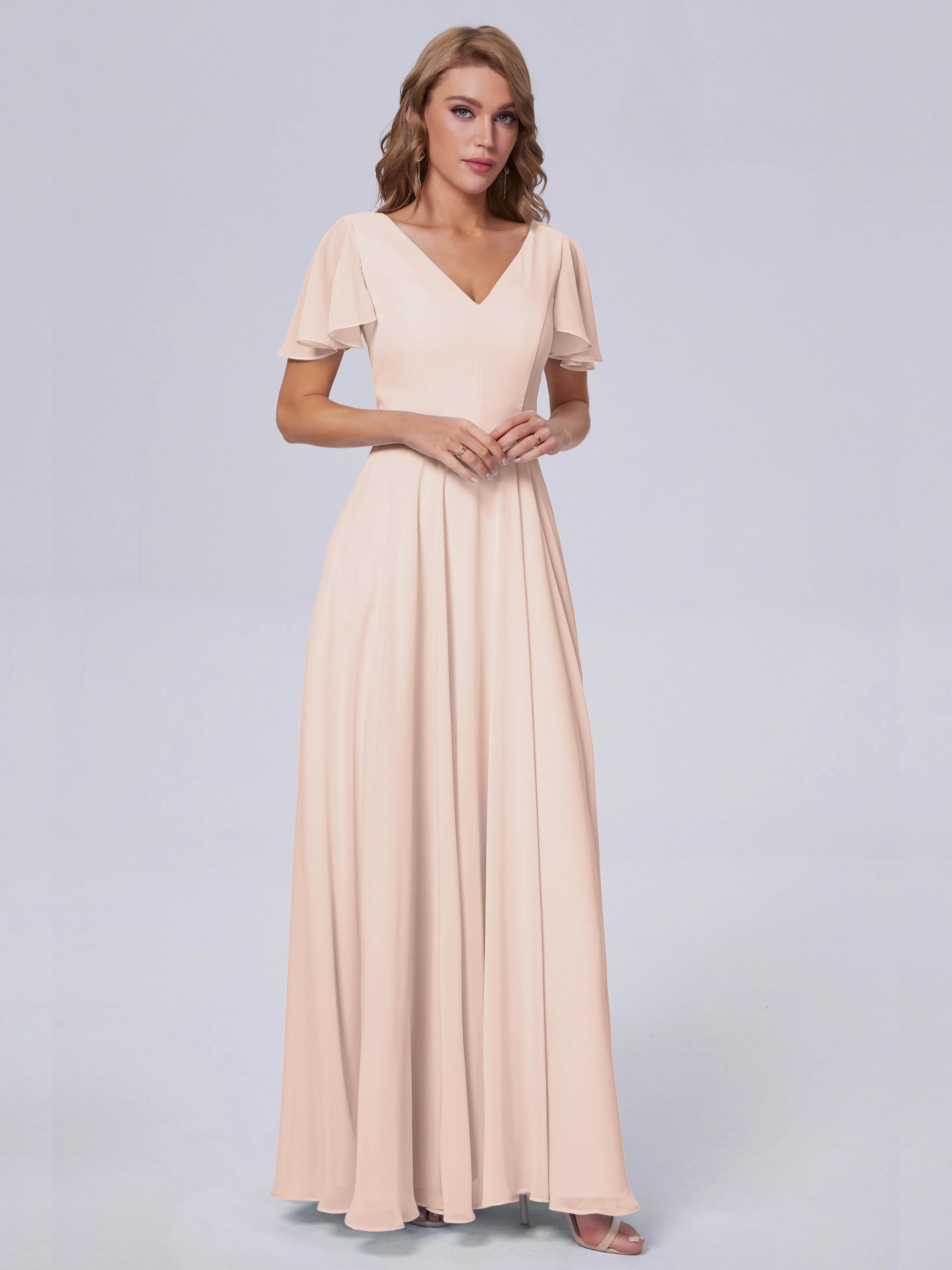 Anastasia Short Sleeves Chiffon Bridesmaid Dresses