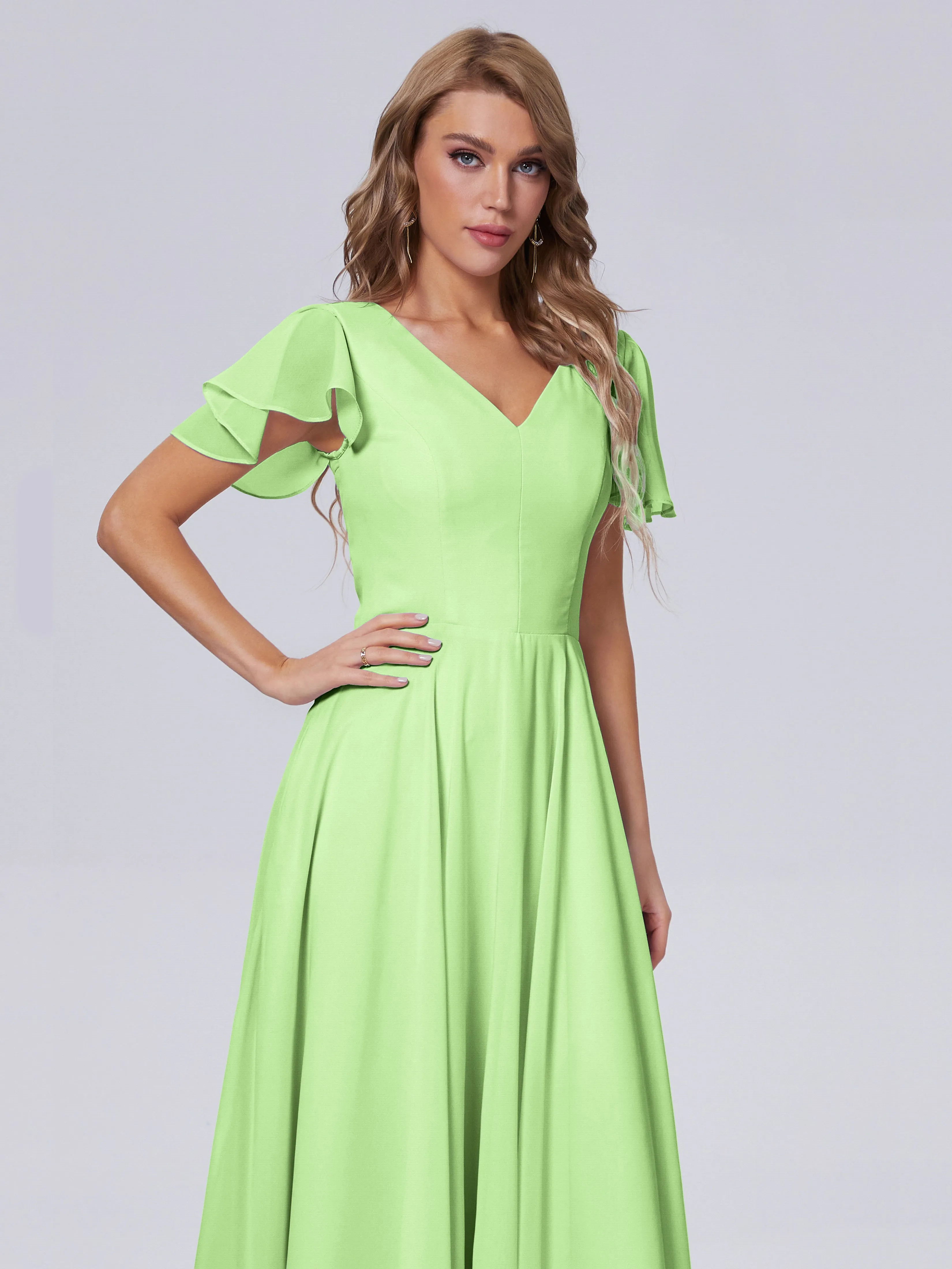 Anastasia Short Sleeves Chiffon Bridesmaid Dresses