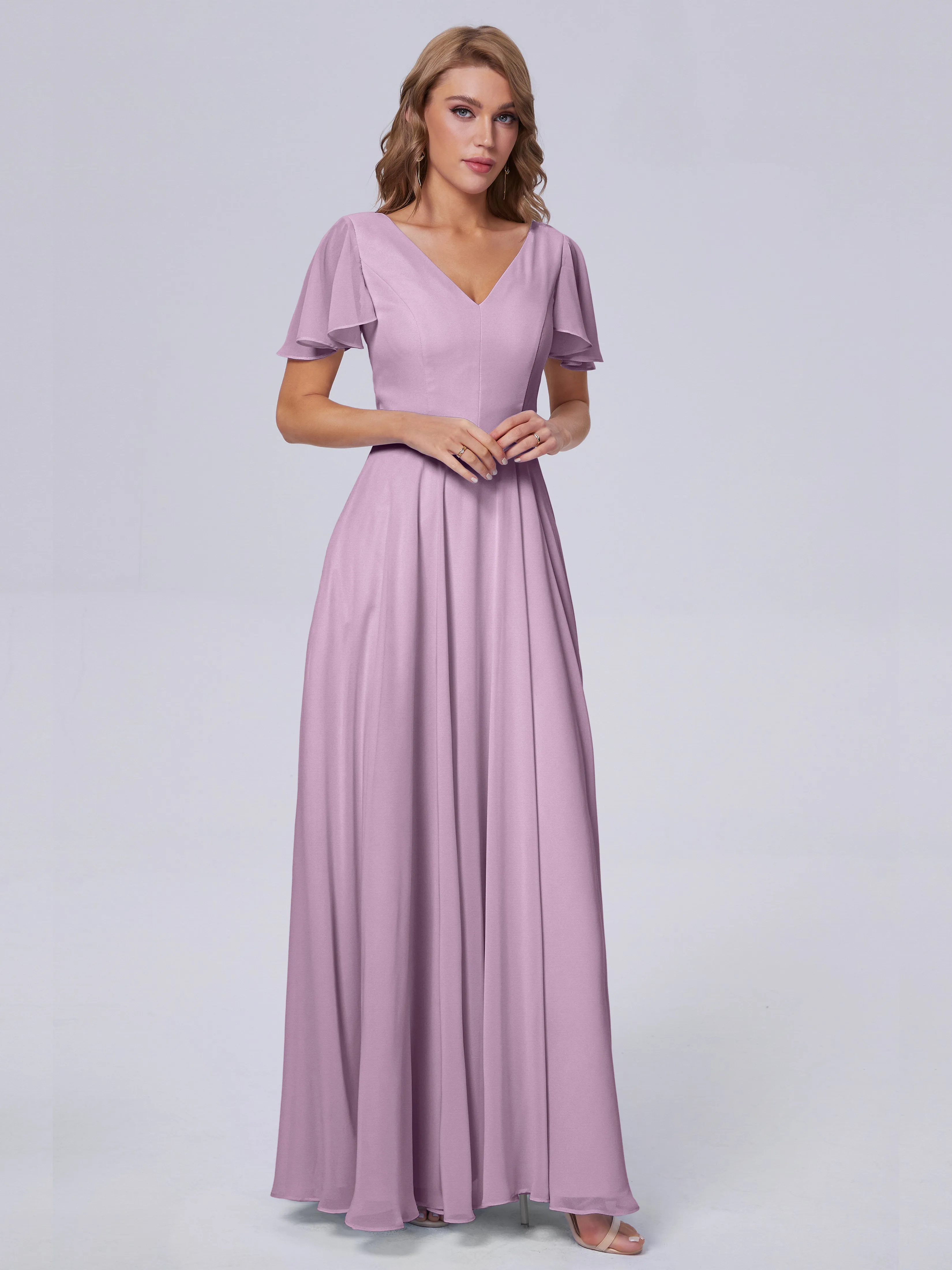 Anastasia Short Sleeves Chiffon Bridesmaid Dresses