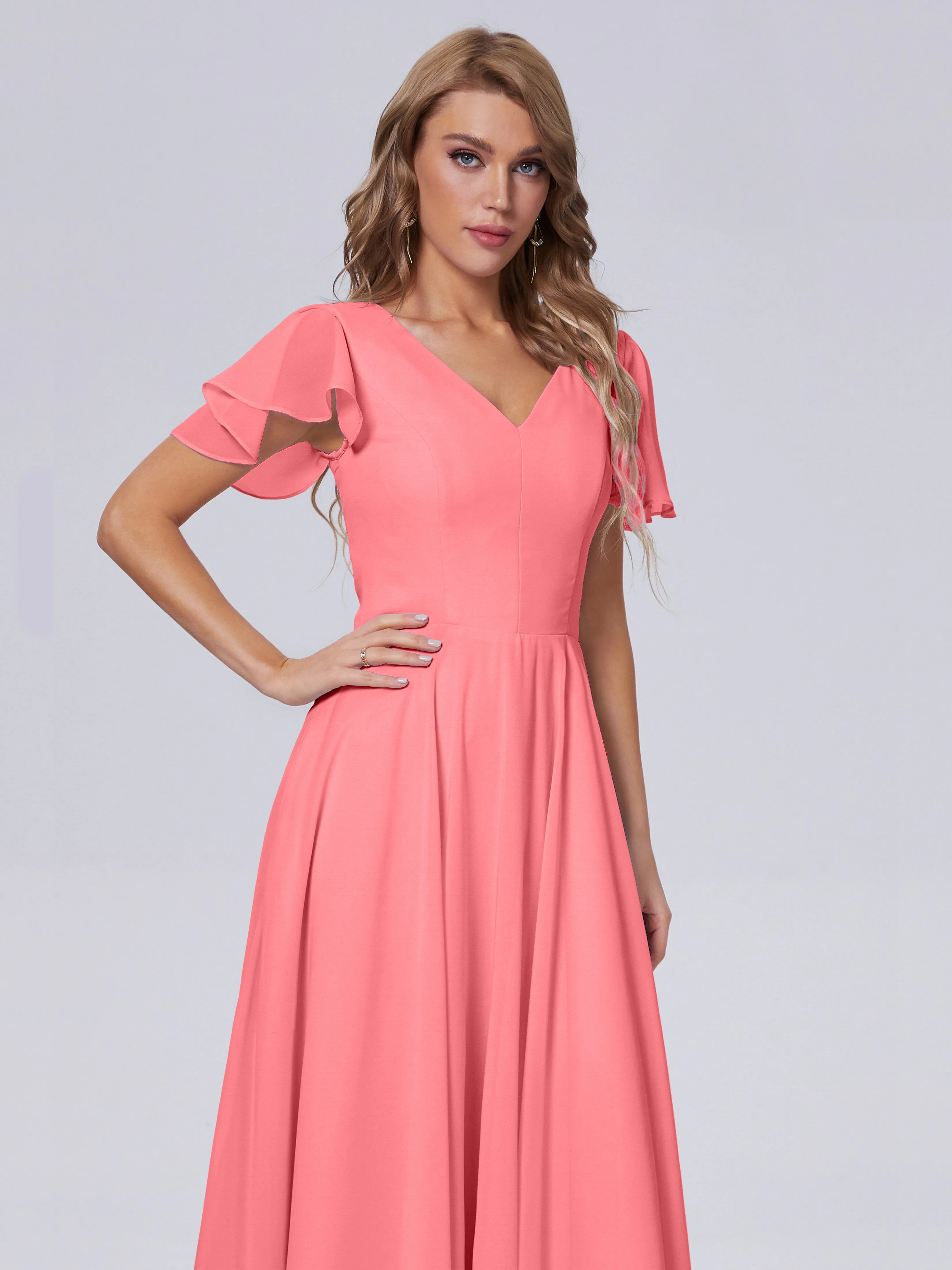 Anastasia Short Sleeves Chiffon Bridesmaid Dresses