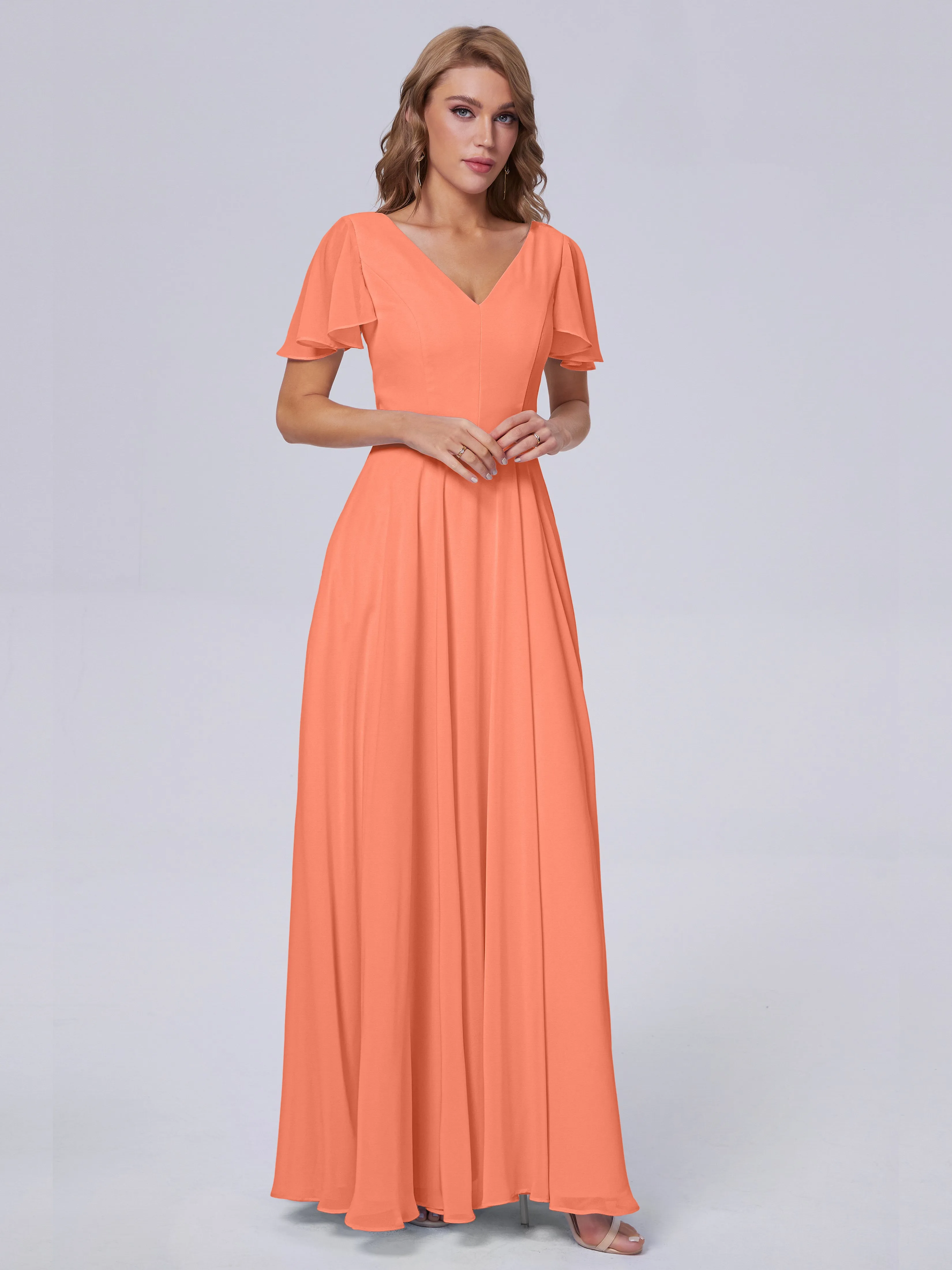 Anastasia Short Sleeves Chiffon Bridesmaid Dresses