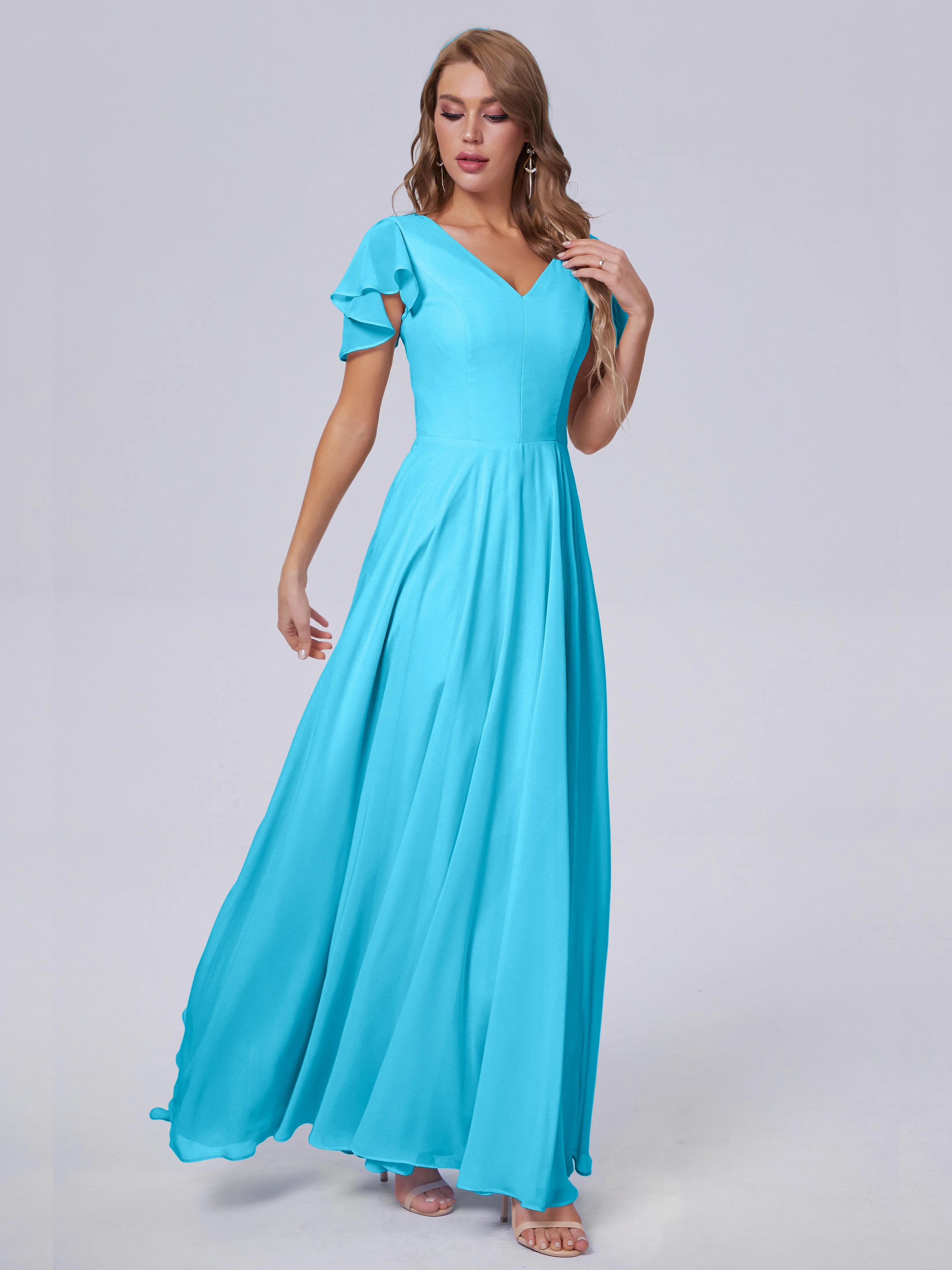 Anastasia Short Sleeves Chiffon Bridesmaid Dresses