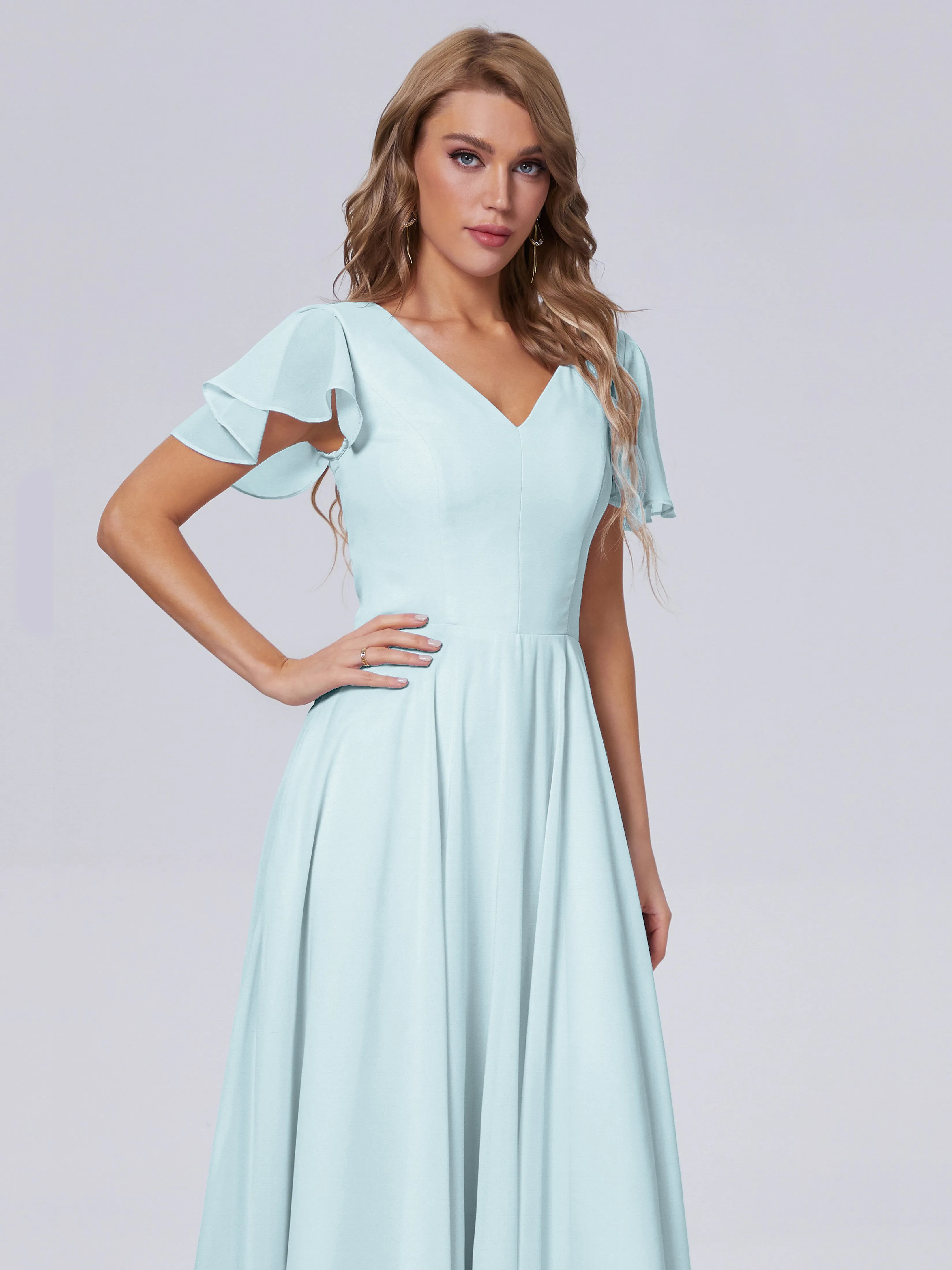 Anastasia Short Sleeves Chiffon Bridesmaid Dresses