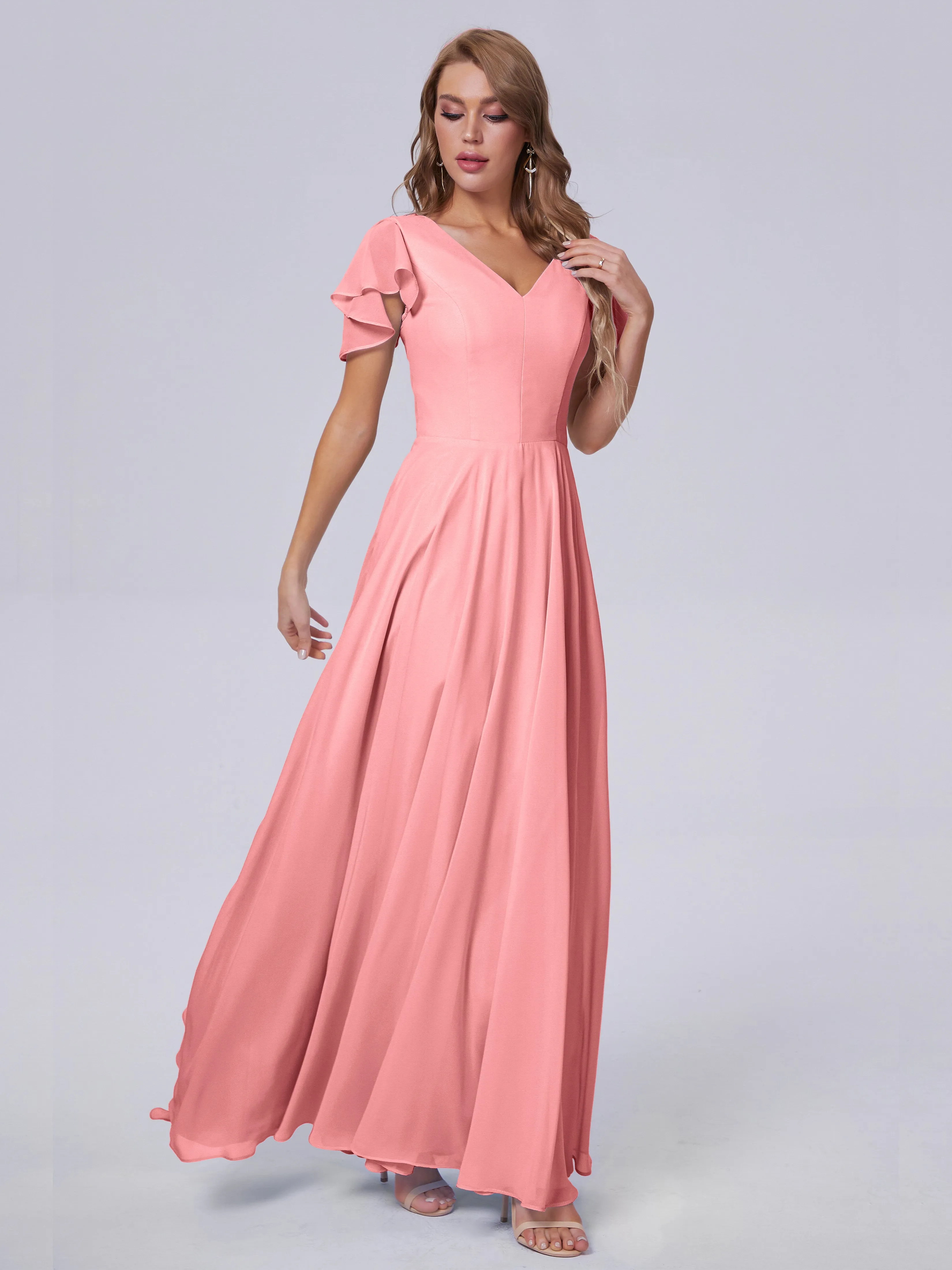 Anastasia Short Sleeves Chiffon Bridesmaid Dresses