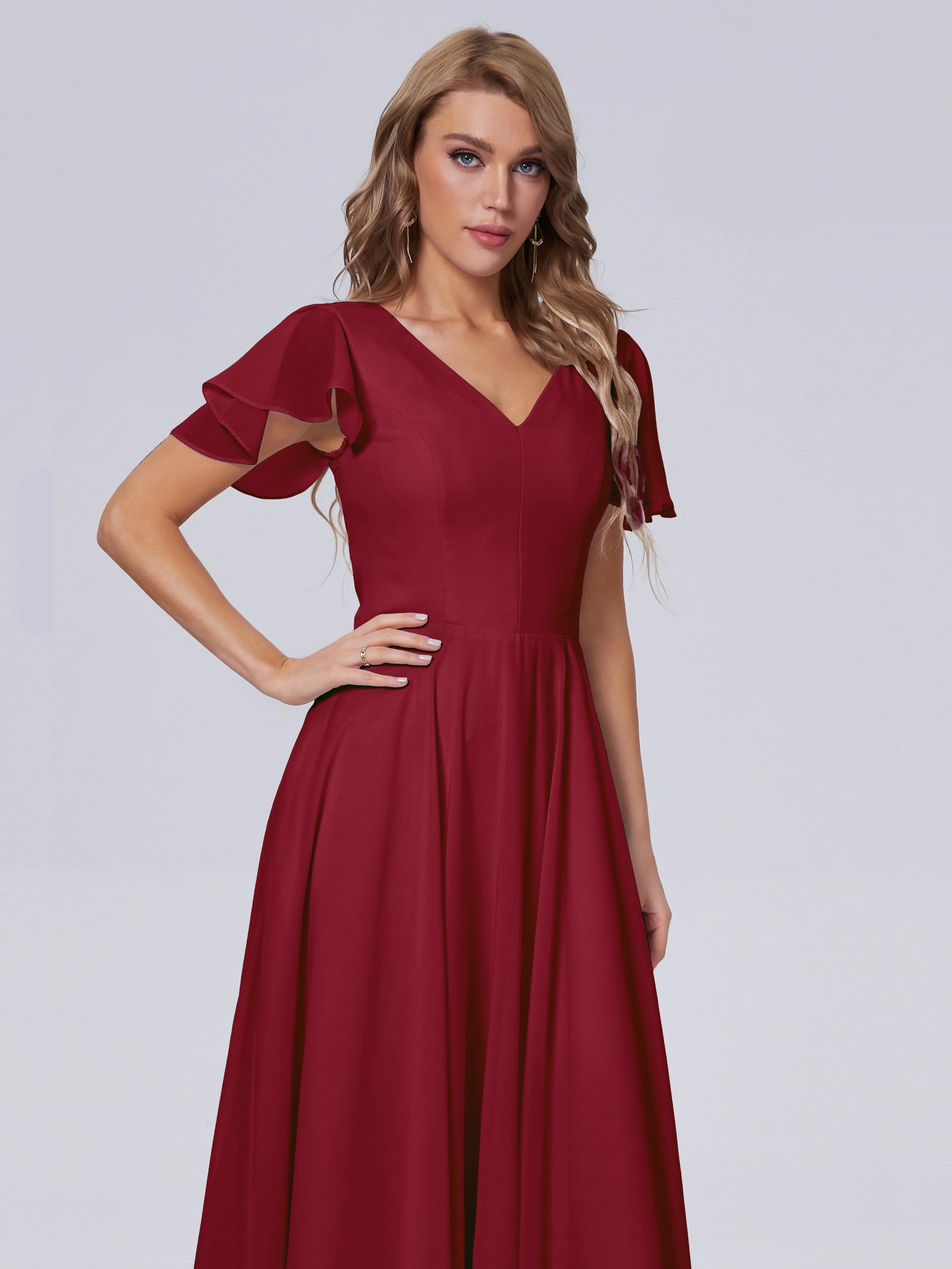 Anastasia Short Sleeves Chiffon Bridesmaid Dresses