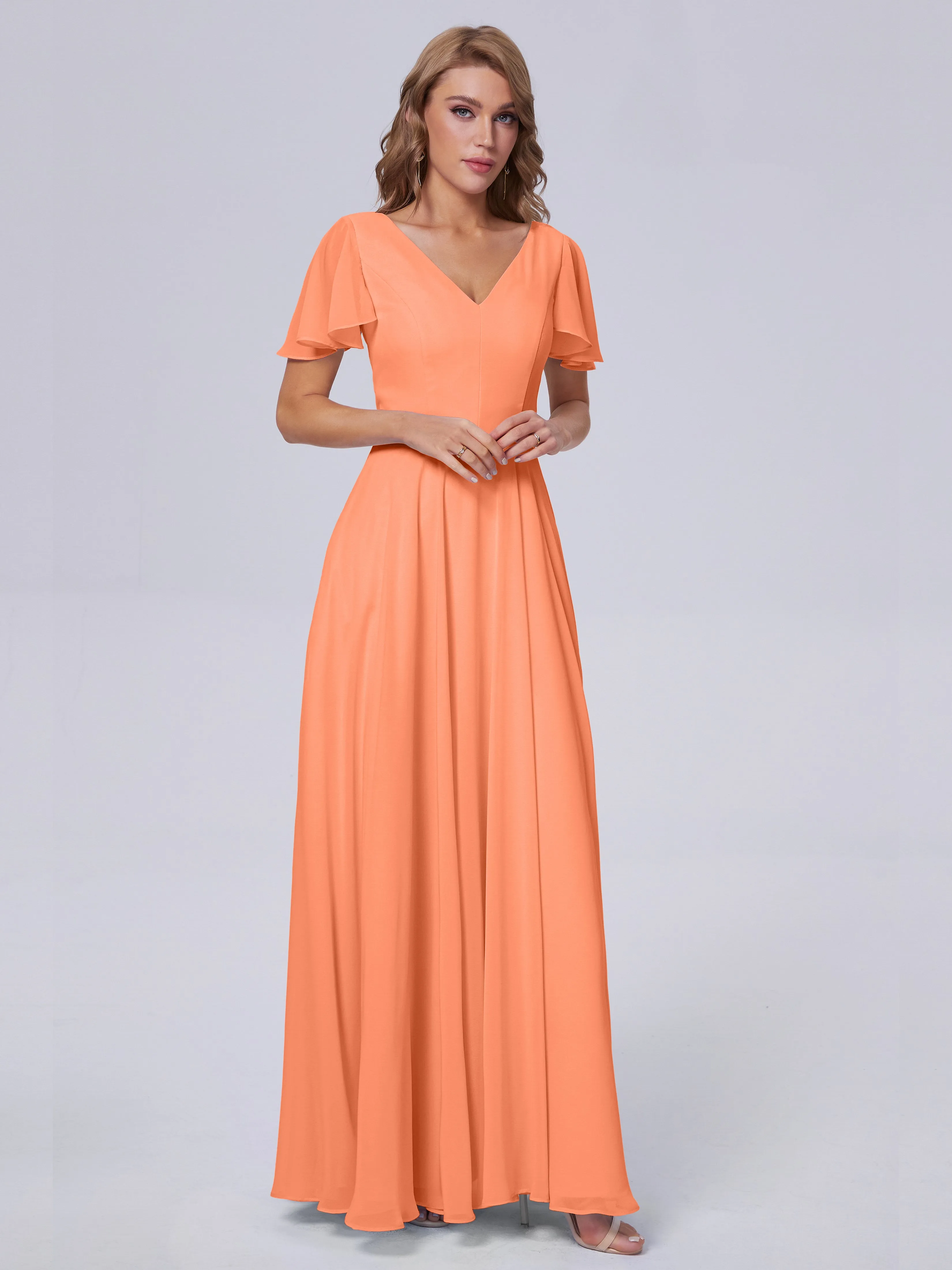 Anastasia Short Sleeves Chiffon Bridesmaid Dresses