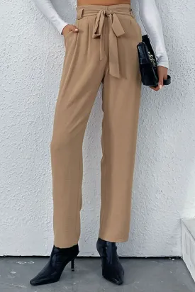 Belted Straight Leg Resort Pants with Pockets