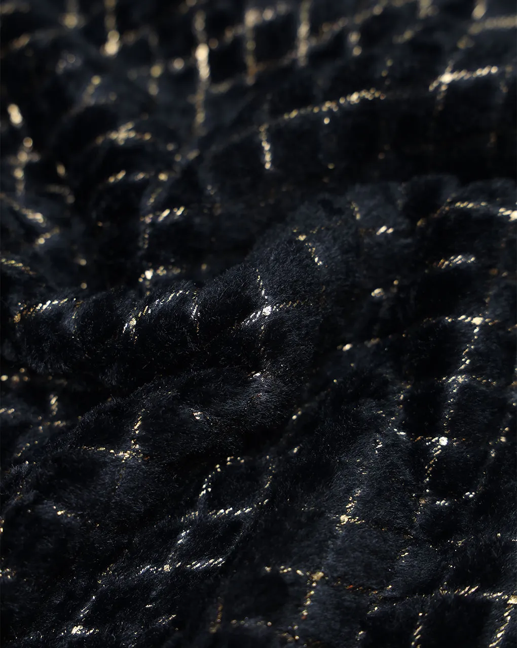 BLACK WITH GOLDEN FOIL ARTIFICIAL FUR FABRIC