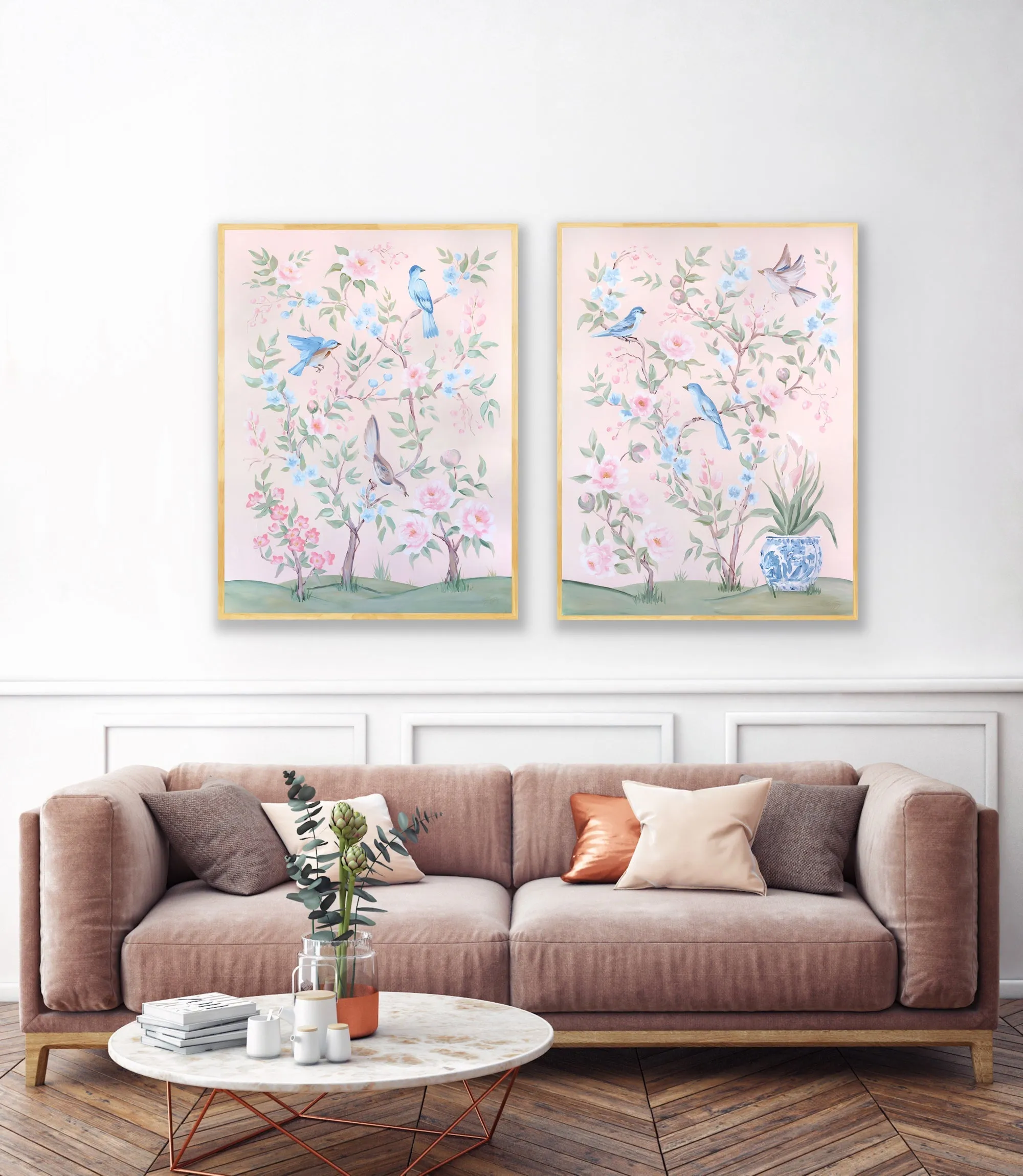 Blush Chinoiserie No. 1, a fine art print on canvas