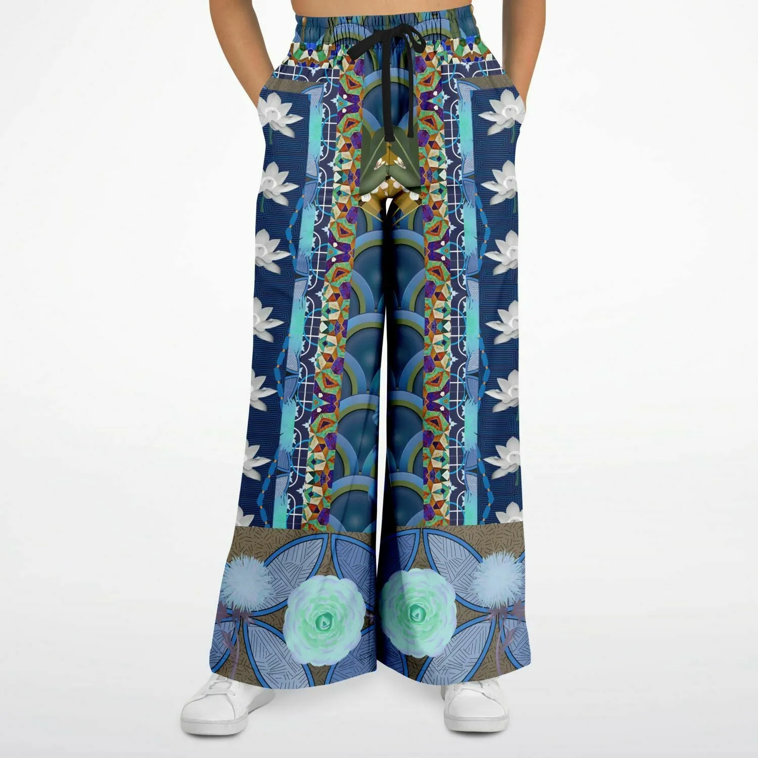 Dahlia Lama Lotus Flower Print Eco-Poly Wide Leg Pants