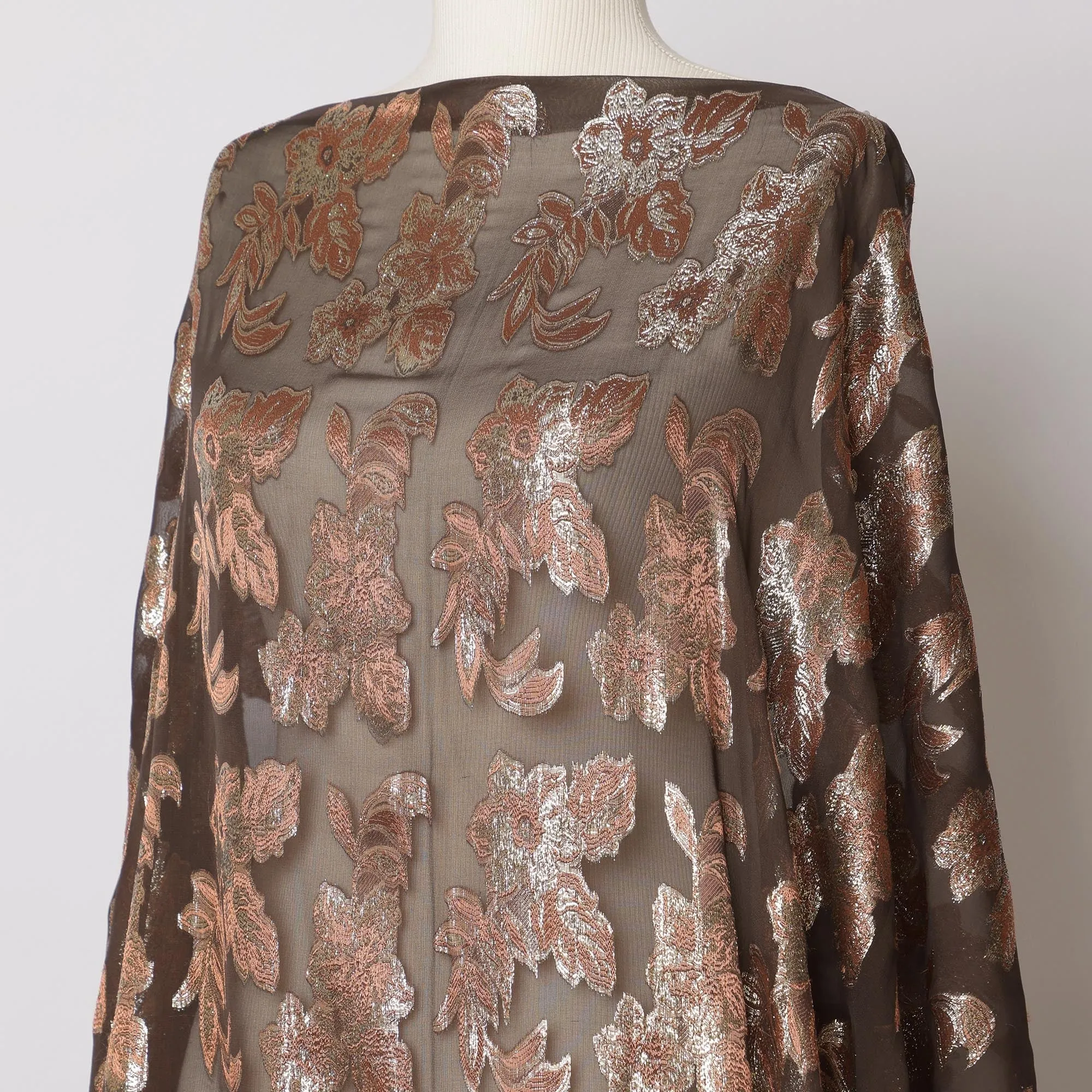 Dark Brown Somali Silk Chiffon Dirac Fabric with Metallic Lurex, 140 cm Width, 3.5 Meters - South Korea-D21102