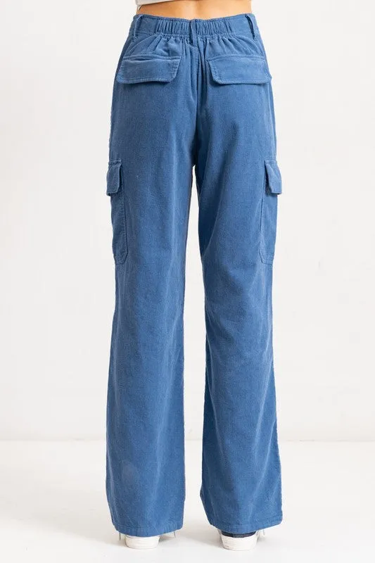 Denim High Rise Straight Fit Corduroy Cargo Pants