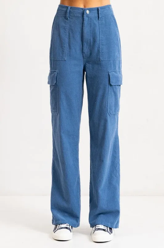 Denim High Rise Straight Fit Corduroy Cargo Pants