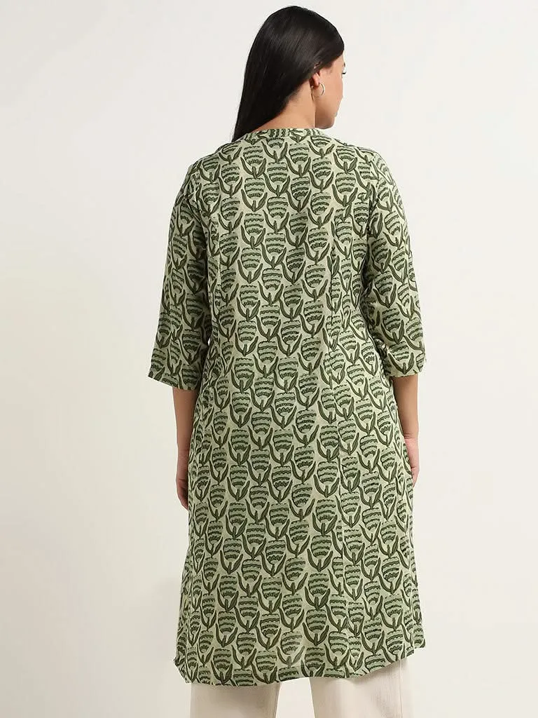 Diza Sage Floral Printed A-line Kurta