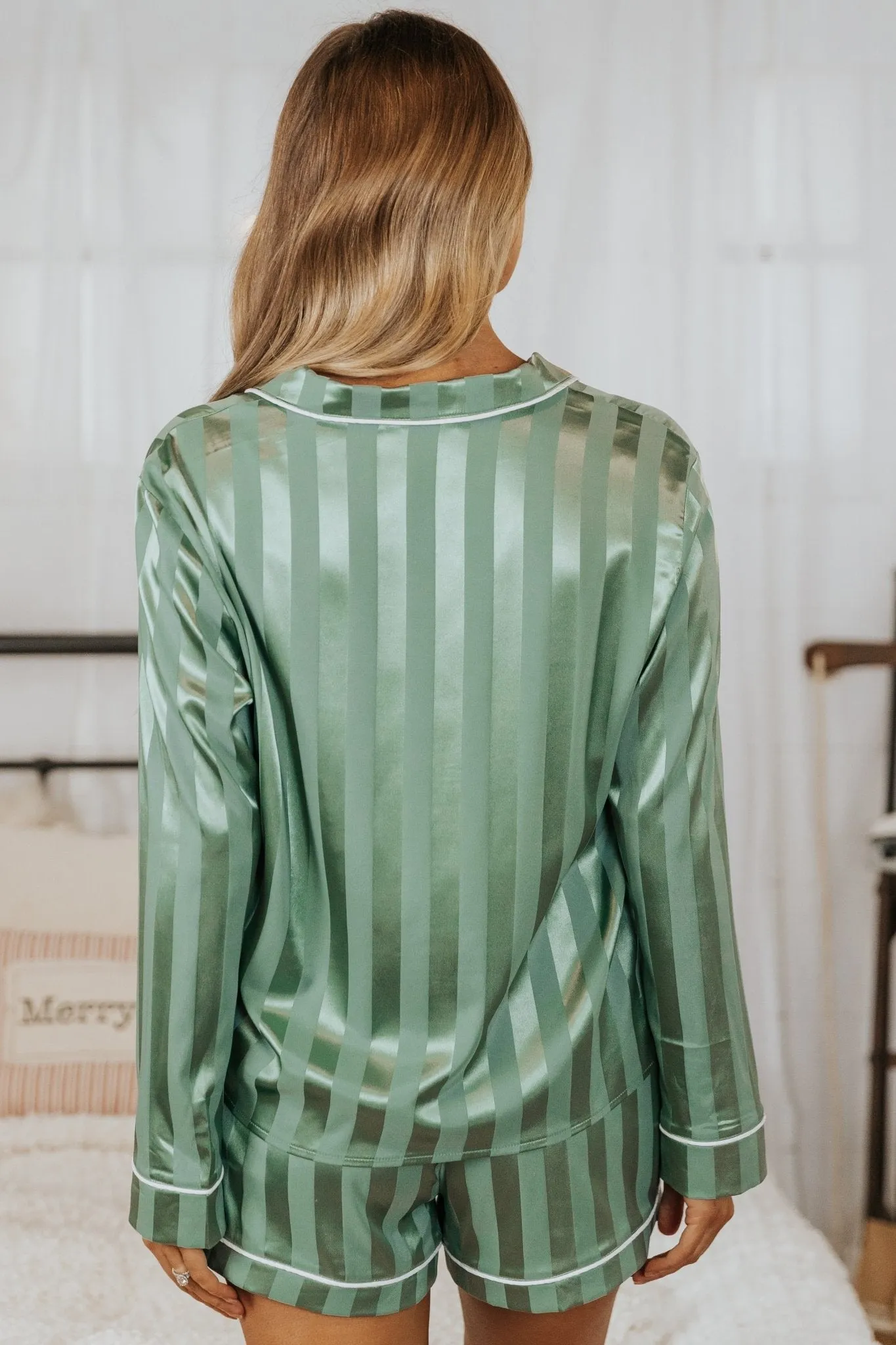 Dreamy Green Satin Two-Piece Pajama Set