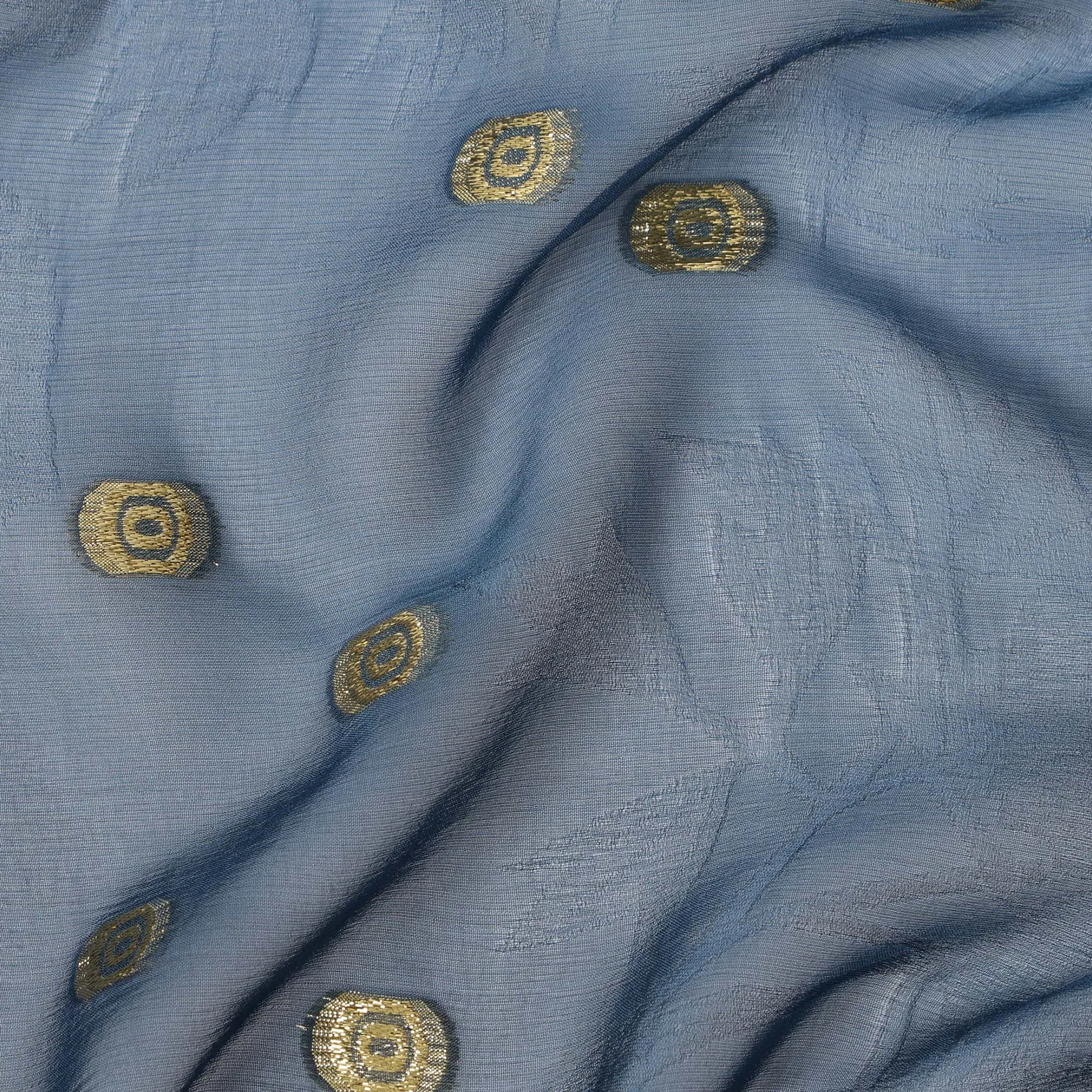 Dusty Blue Silk Chiffon Fabric with Metallic Lurex, 110 cm Width, Ombre Design, Made in South Korea-D21144