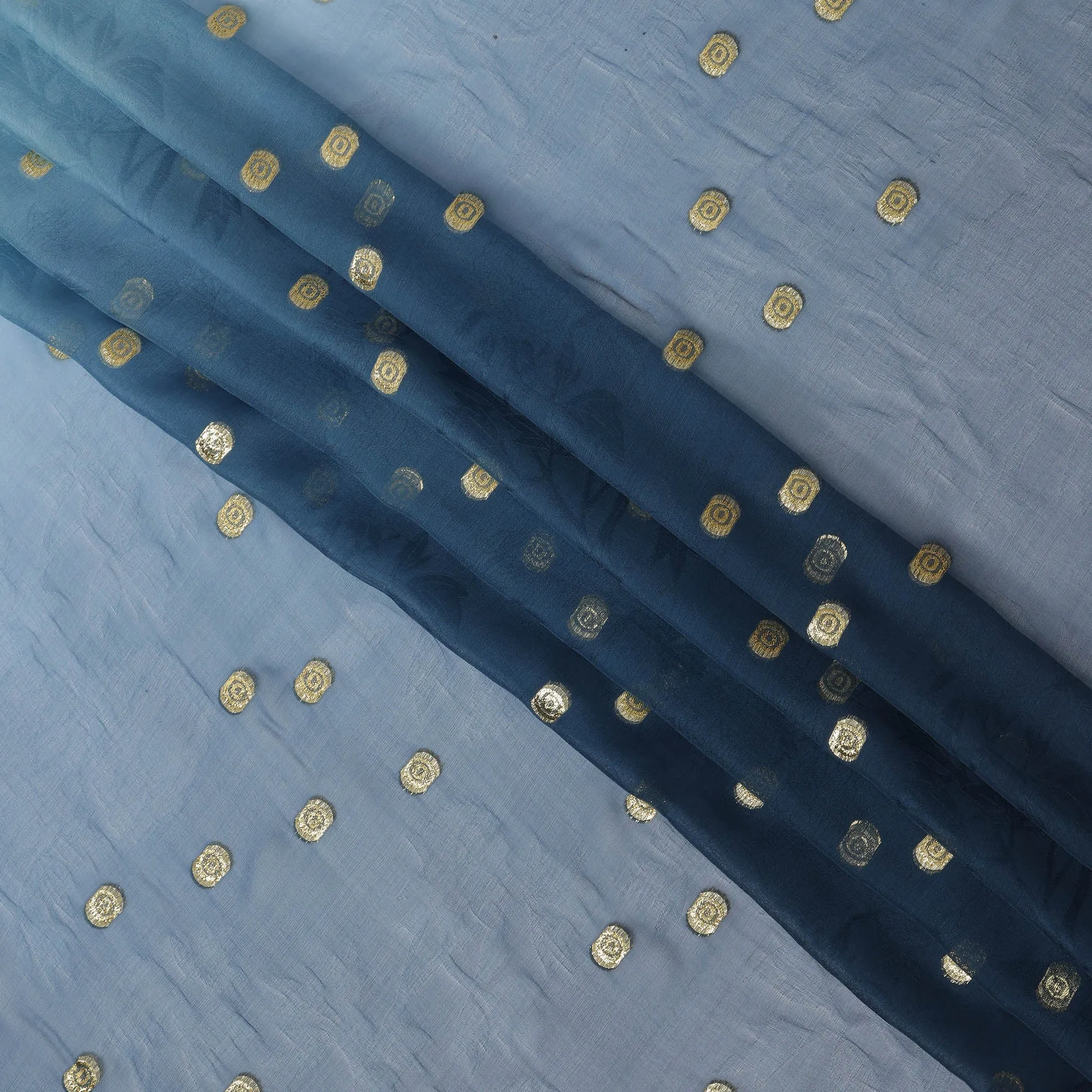 Dusty Blue Silk Chiffon Fabric with Metallic Lurex, 110 cm Width, Ombre Design, Made in South Korea-D21144