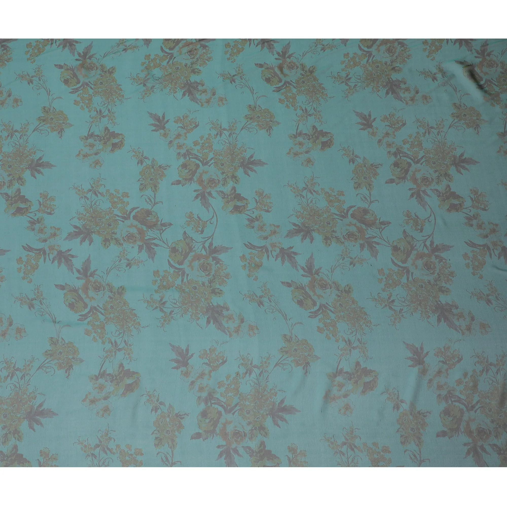 Elegant Turquoise Floral Pure Silk Chiffon Fabric, 110 cms, South Korea-D19887