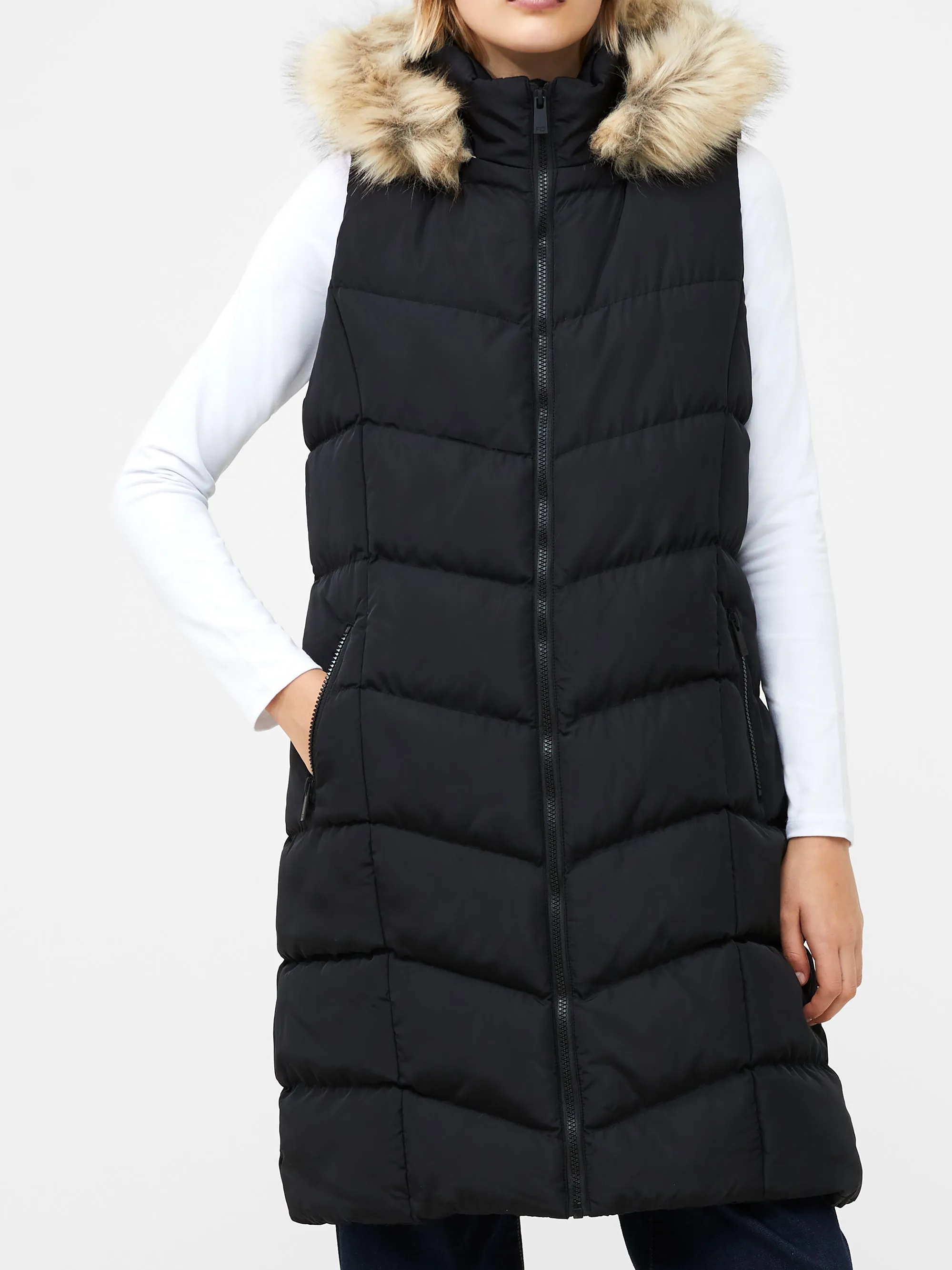 Faux Fur Hooded Chevron Puffer Gilet