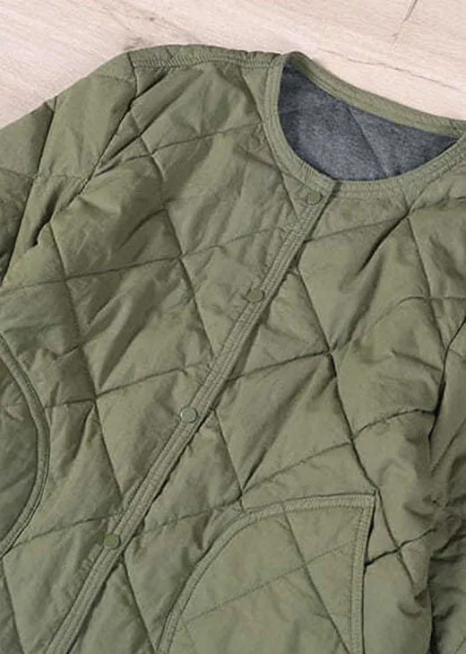 Fine Green Button Fine Cotton Filled Casual Winter Coats