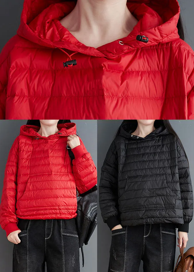 Fitted Red Hooded Pockets Fine Cotton Filled Coats Winter