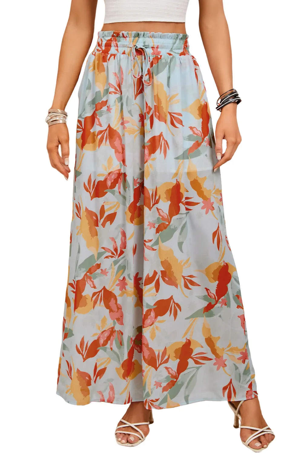 Floral Drawstring Wide Leg Pants