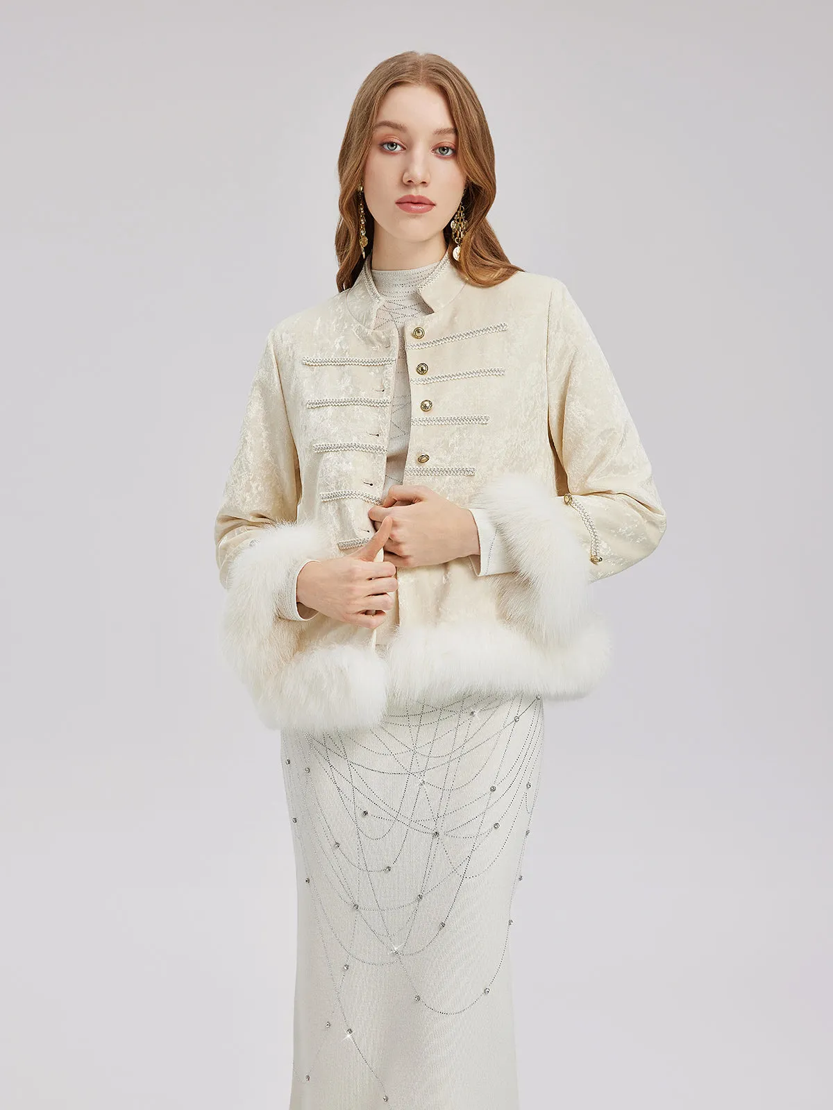 Fox Fur Trimmed Luxury Velvet Jacket