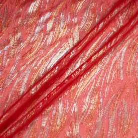 Gold & Silver Metallic Red Silk Chiffon Lamé