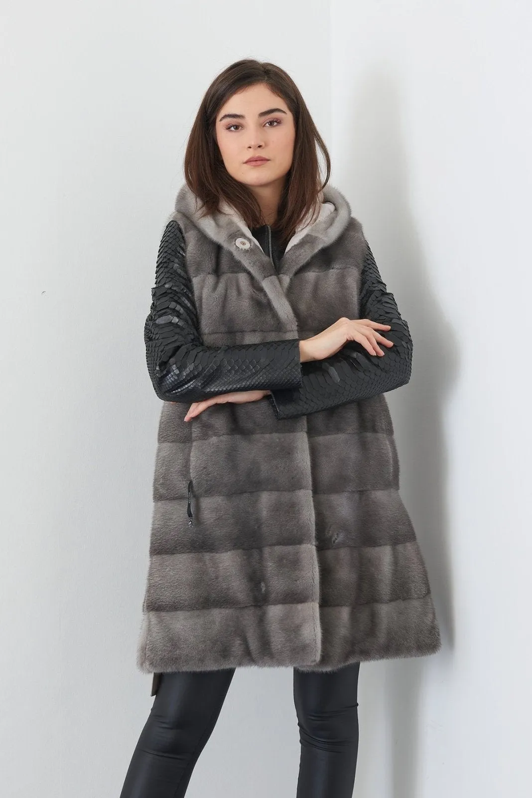 Grey Long Double face Mink Fur Vest