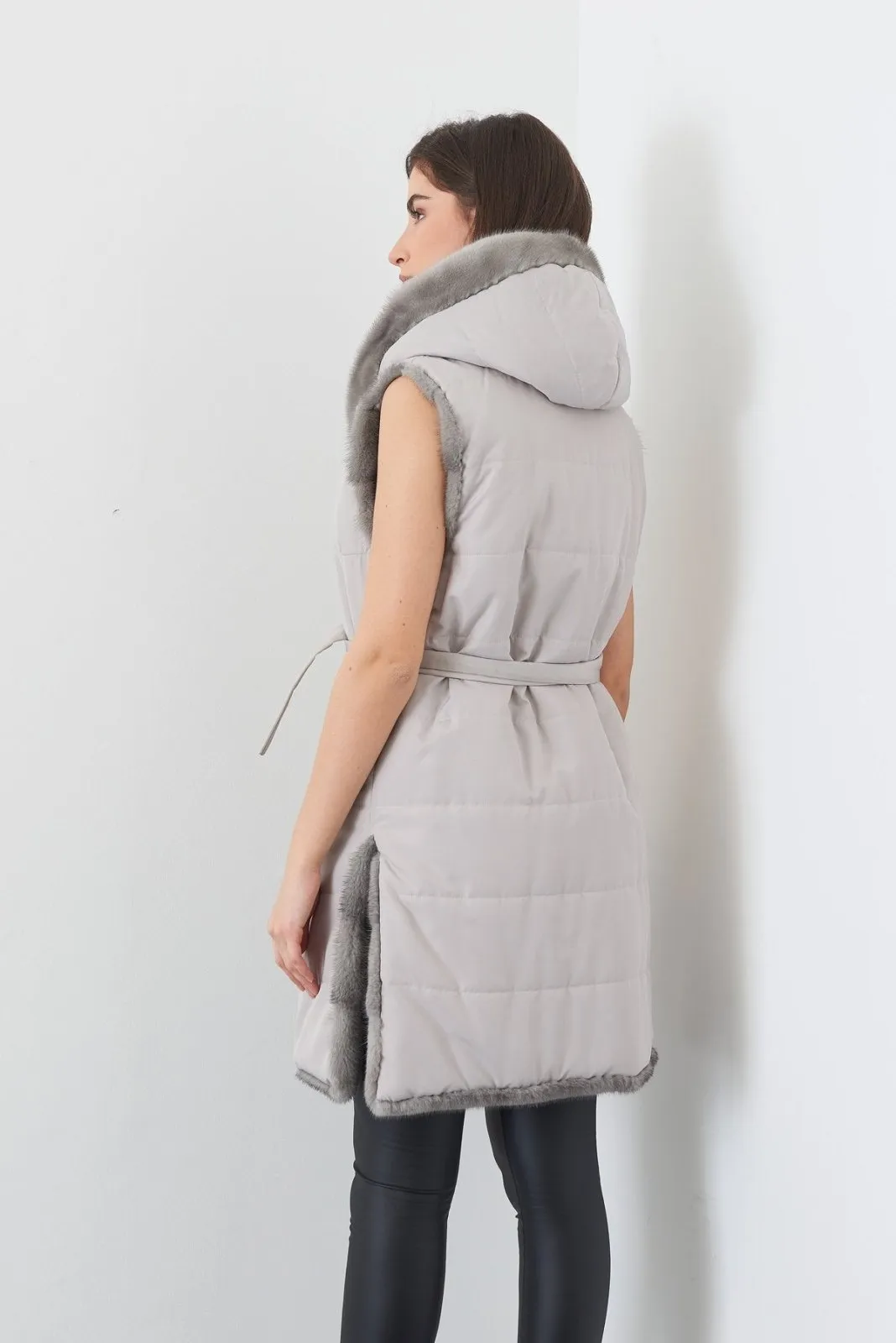 Grey Long Double face Mink Fur Vest