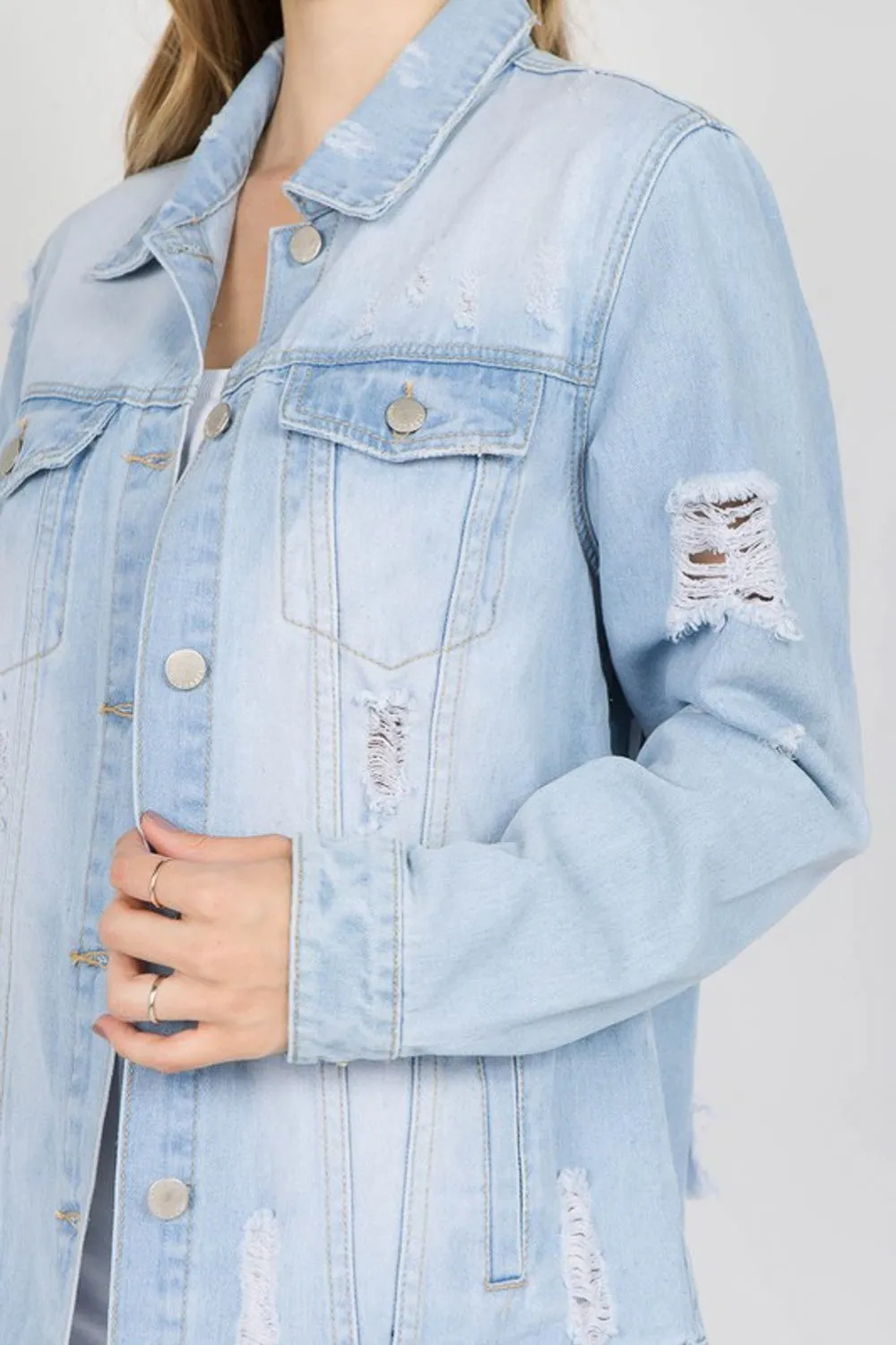 Letter Patched Distressed Denim Jacket