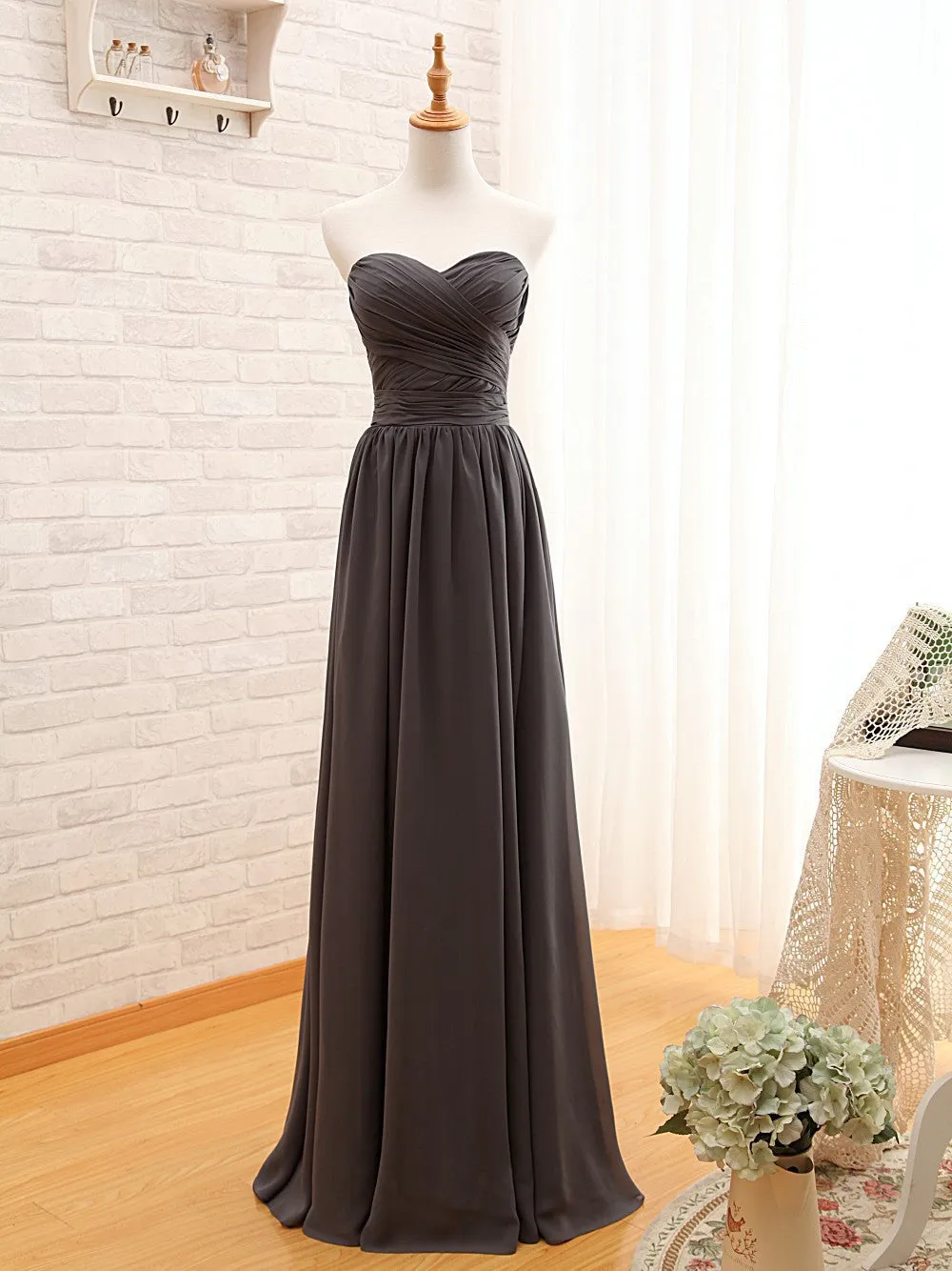 Long Chiffon strapless  Bridesmaid Dress