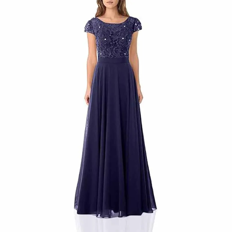 Long lace bridesmaid dresses with cap sleeves lace top wedding guest dress event dress