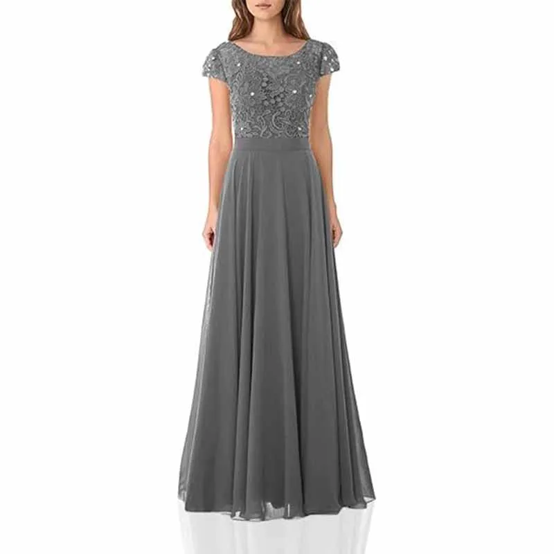 Long lace bridesmaid dresses with cap sleeves lace top wedding guest dress event dress