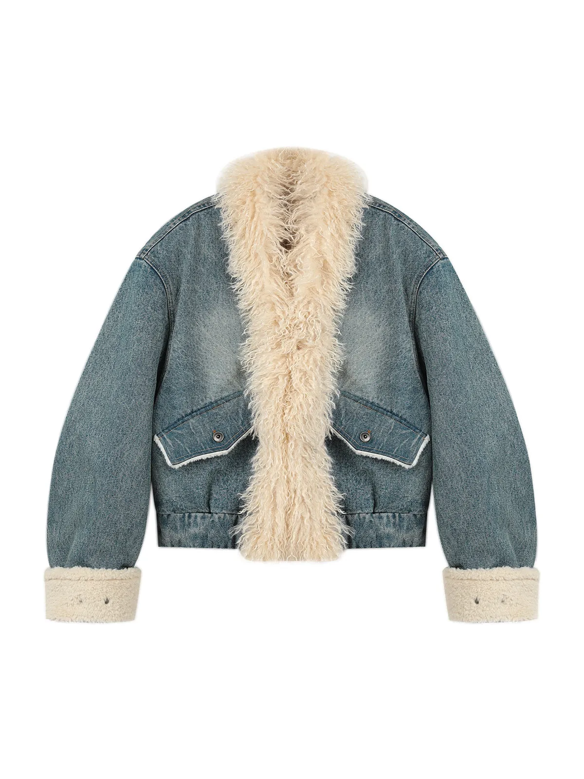 Loose Denim Fur-Trimmed Jacket