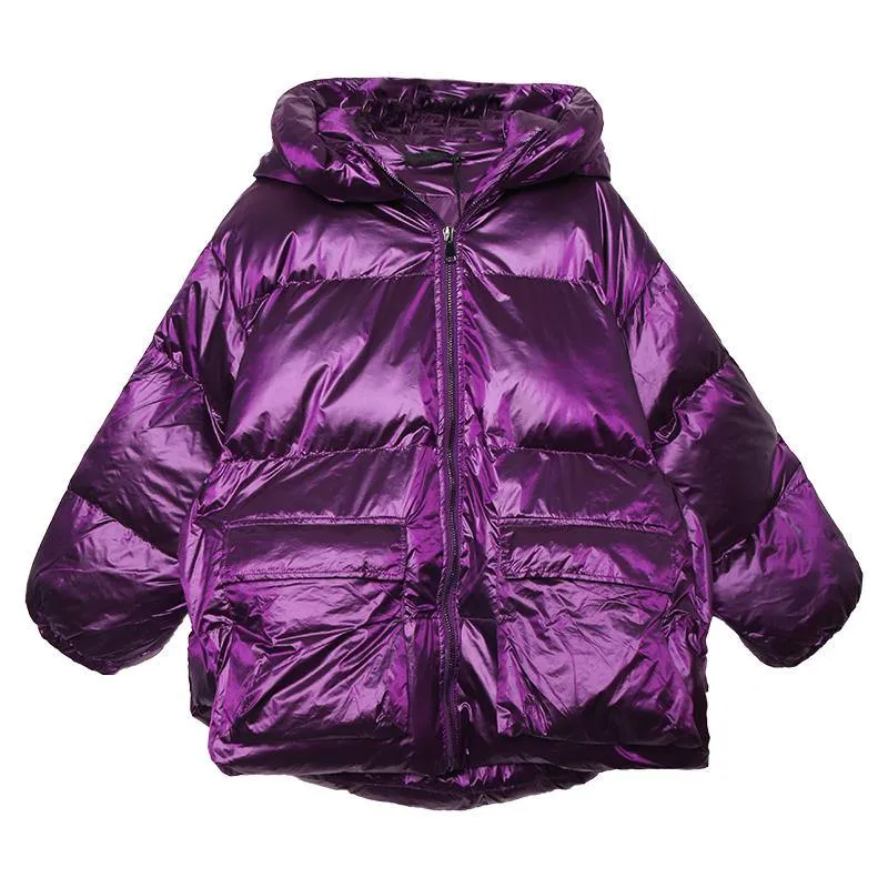 Luxury purple down jacket woman plus size clothing winter jacket hooded zippered Elegant coats