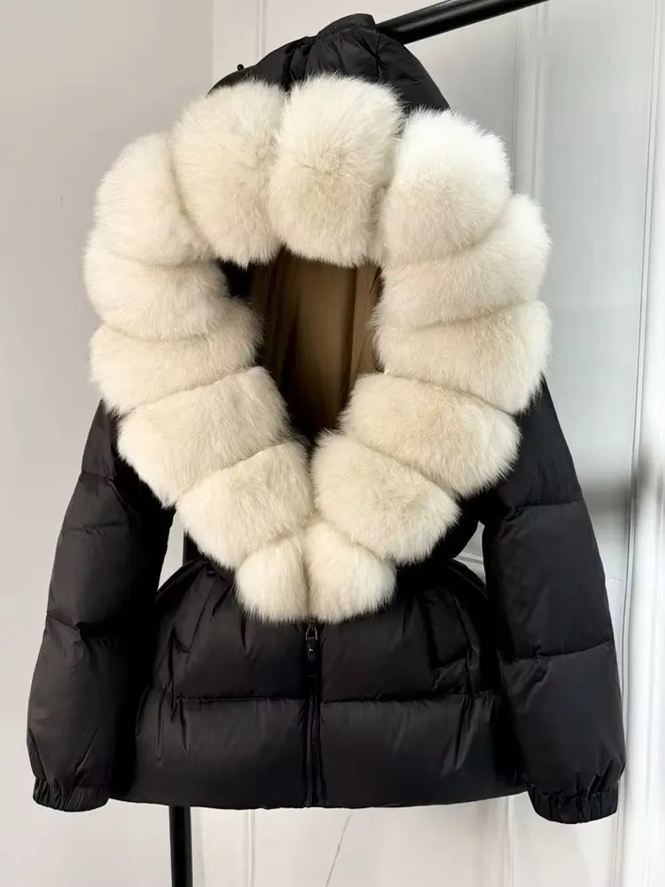 Luxury Women's Duck Down Jacket with Natural Fur - Ultimate Winter Warmth